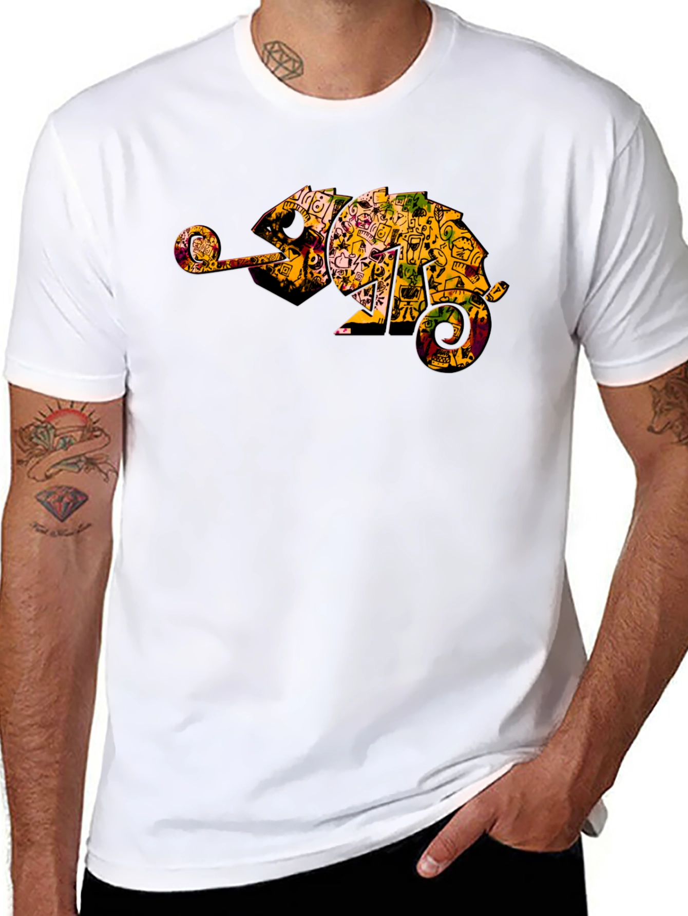 Black Chameleon Graphic Print Tee
