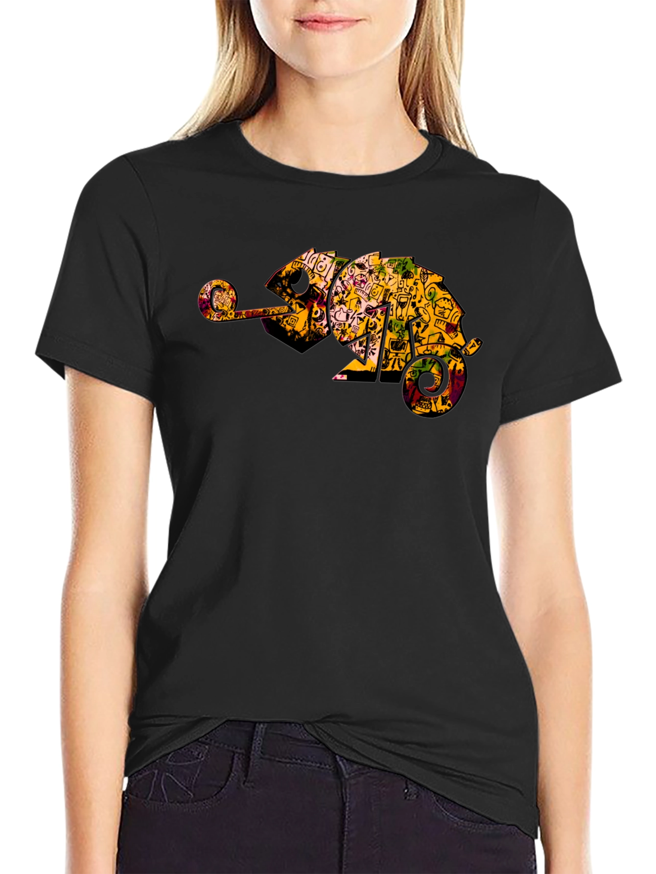 Black Chameleon Graphic Print Tee