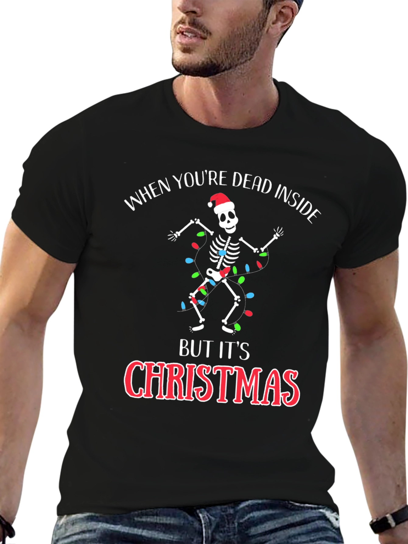 Dead Inside Christmas Skeleton Graphic Tee