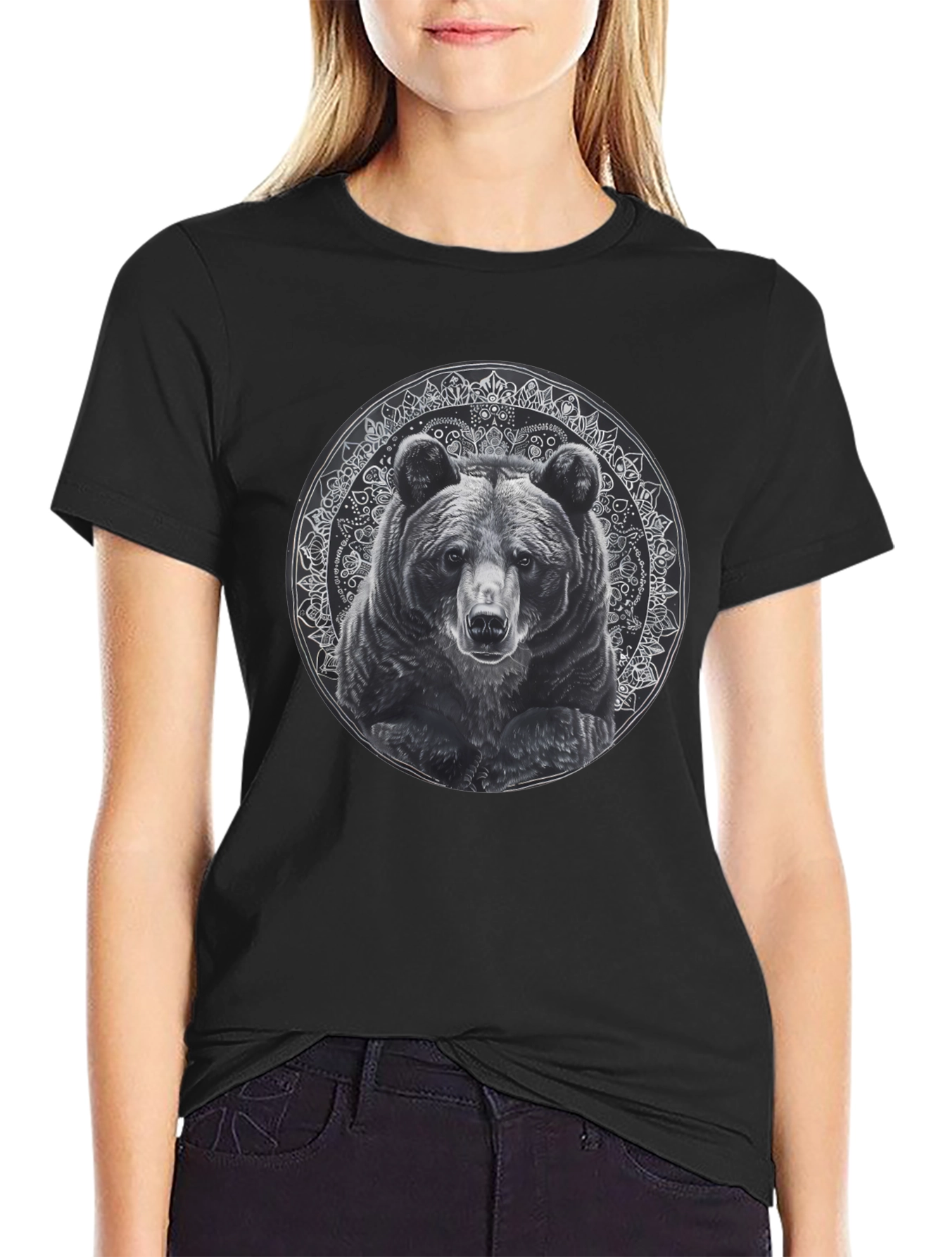 Bear Mandala Graphic Tee - Black