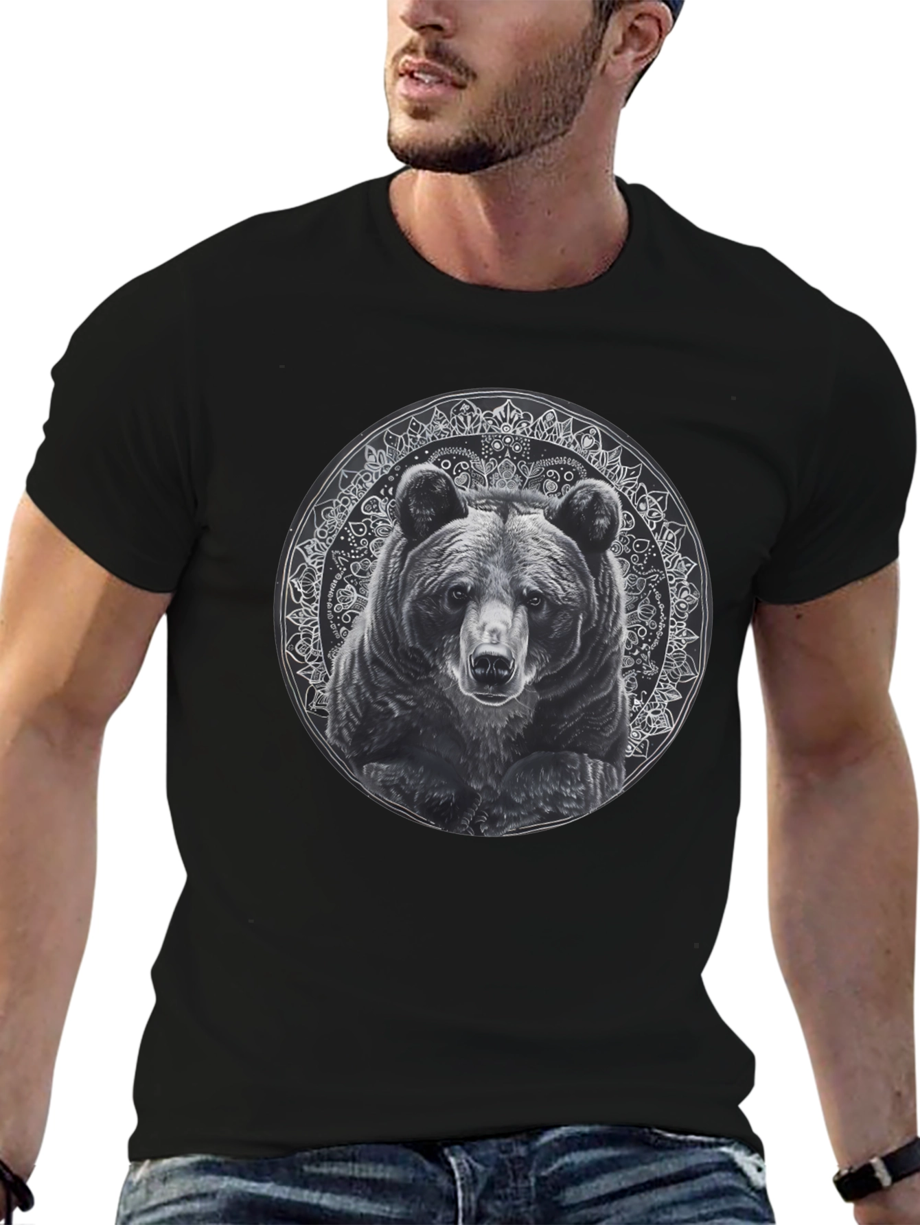 Bear Mandala Graphic Tee - Black