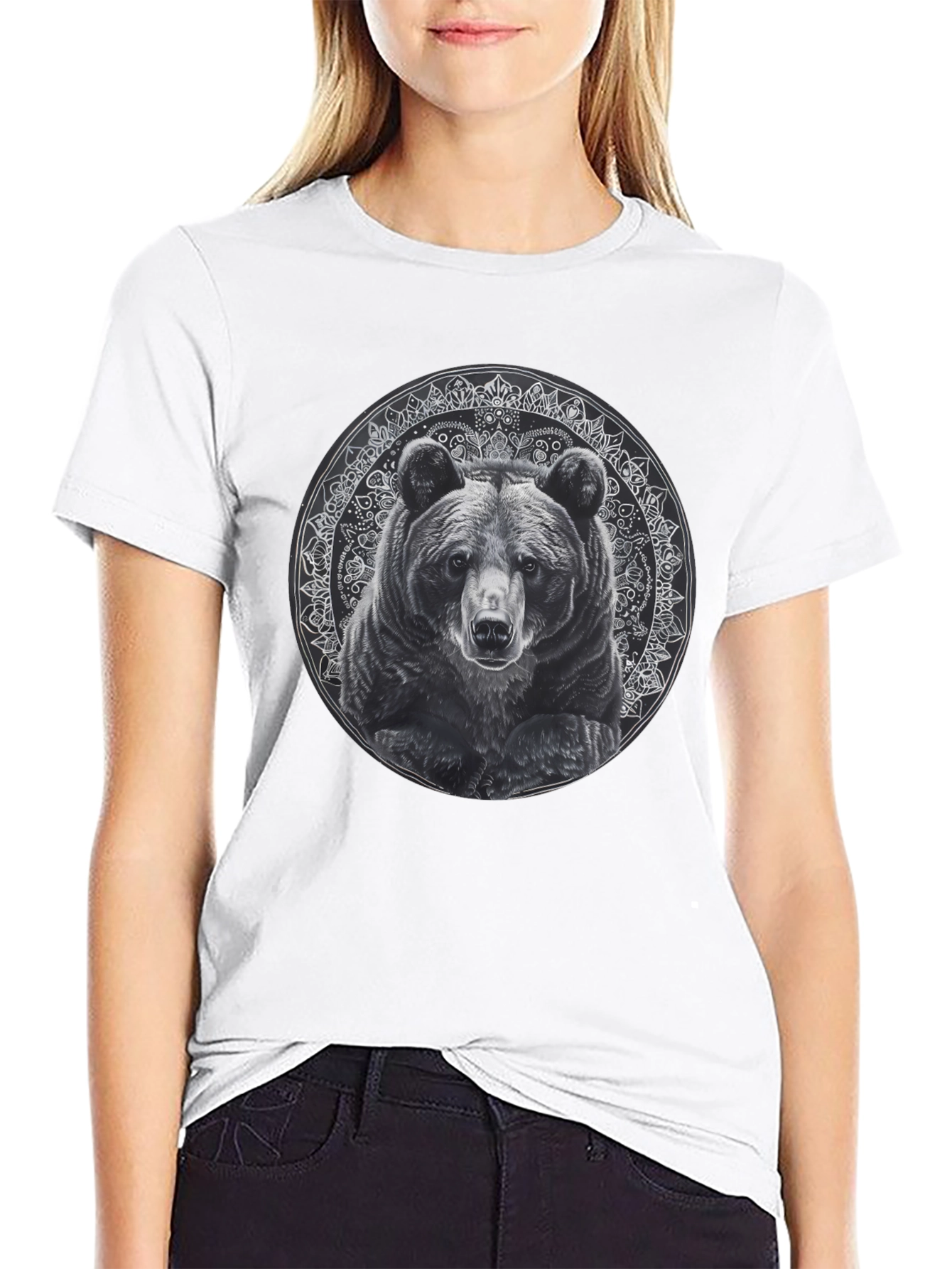Bear Mandala Graphic Tee - Black