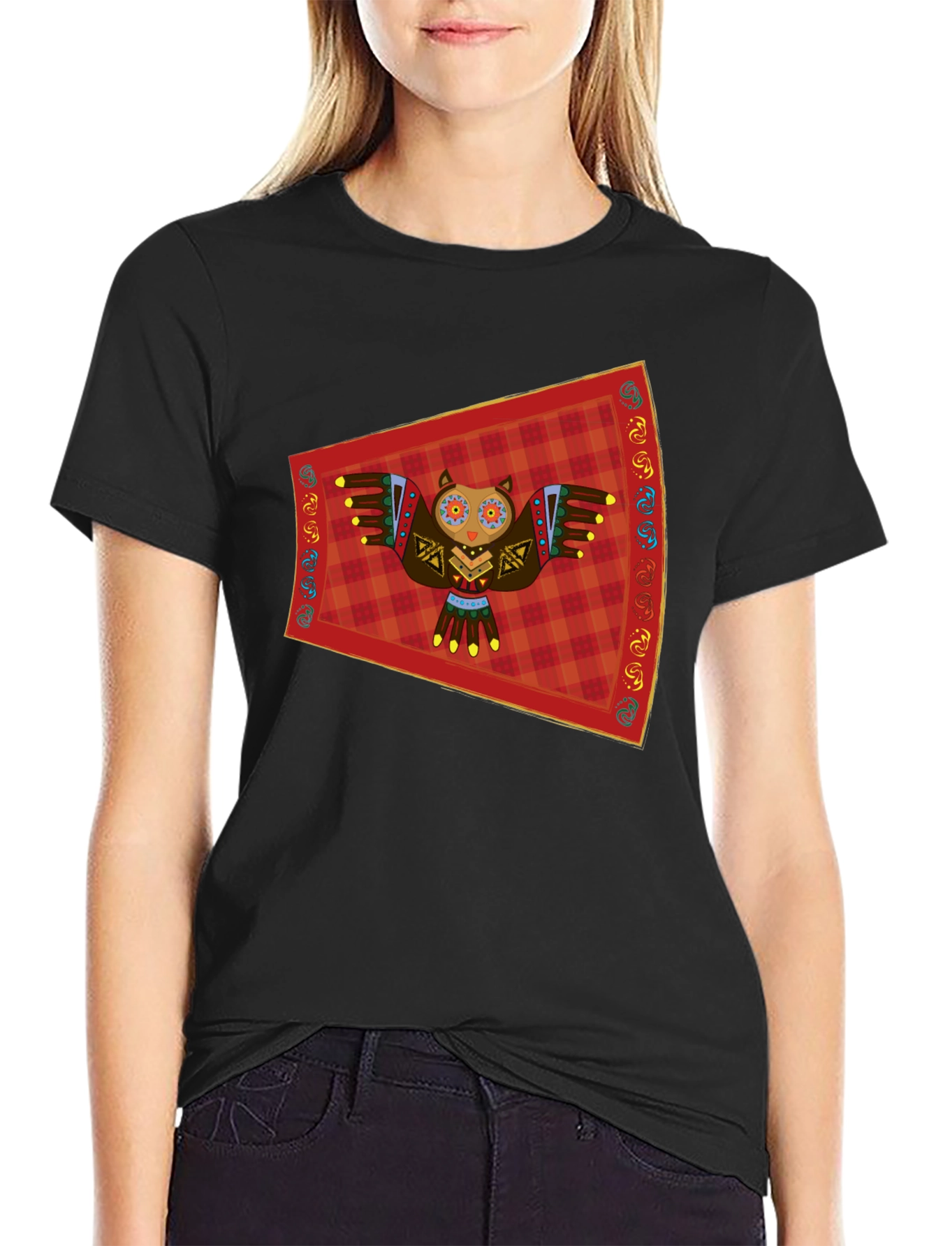 Owl Graphic Tee - Black Cotton T-Shirt