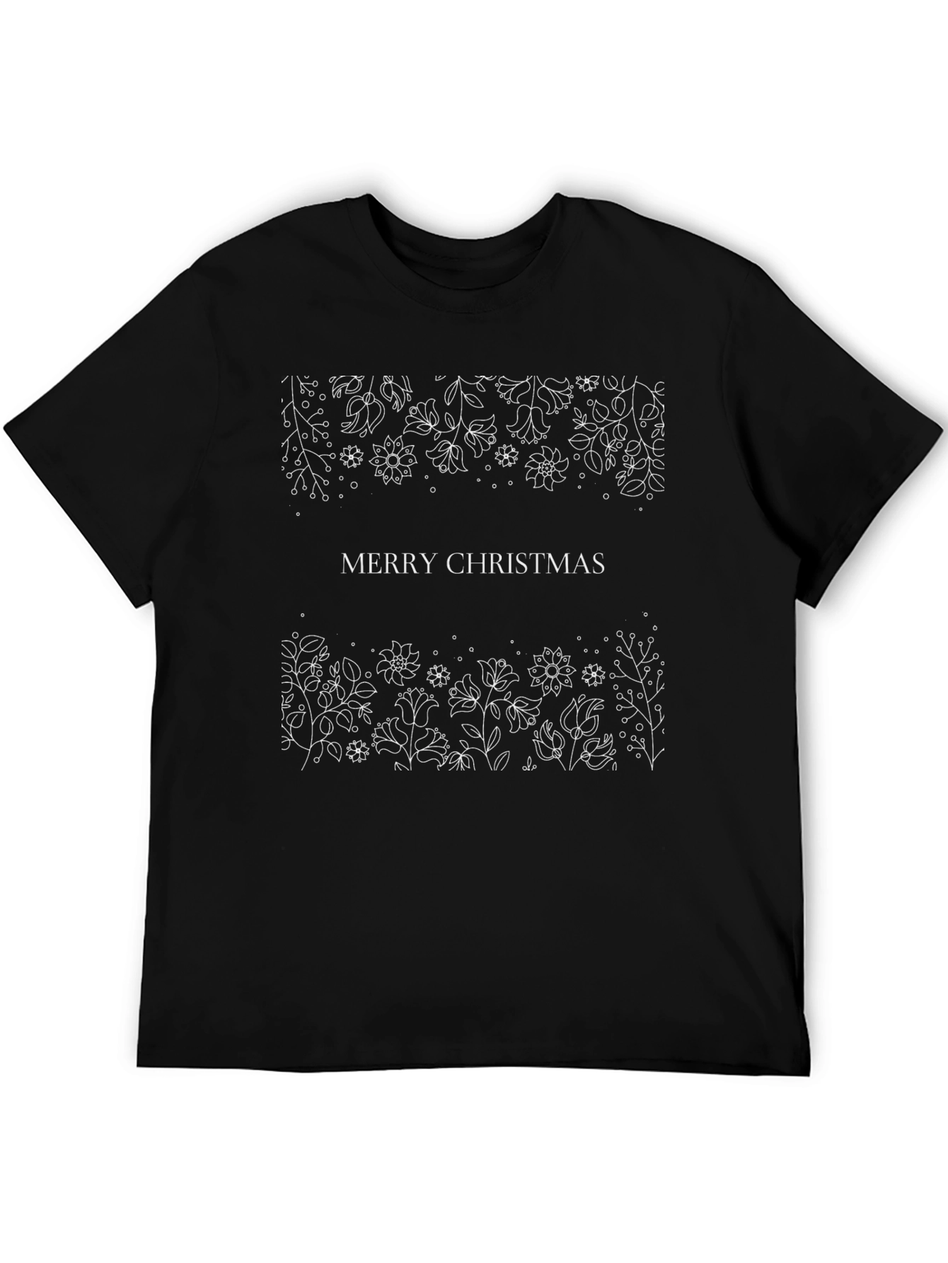 Merry Christmas Floral Graphic Tee - Black