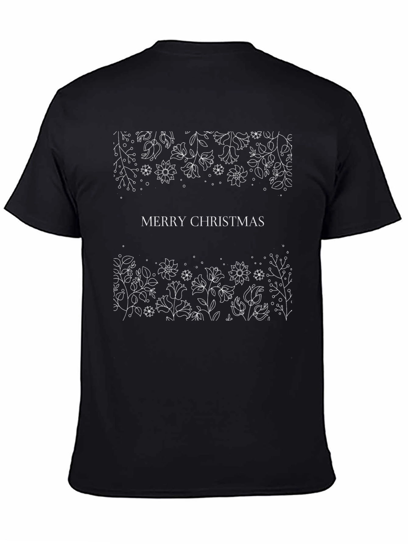 Merry Christmas Floral Graphic Tee - Black
