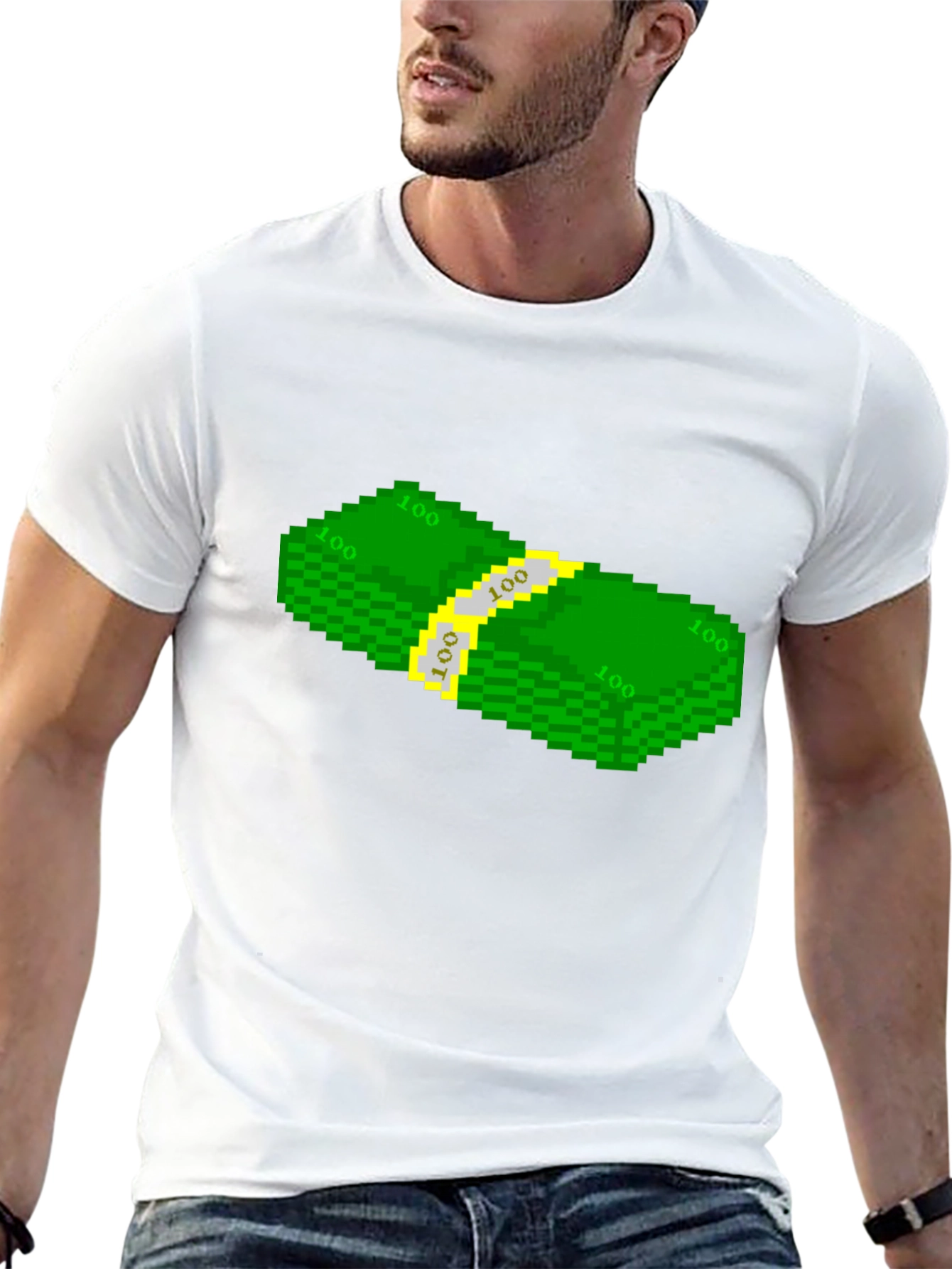 Pixelated Money Stack Graphic Tee - Black T-Shirt