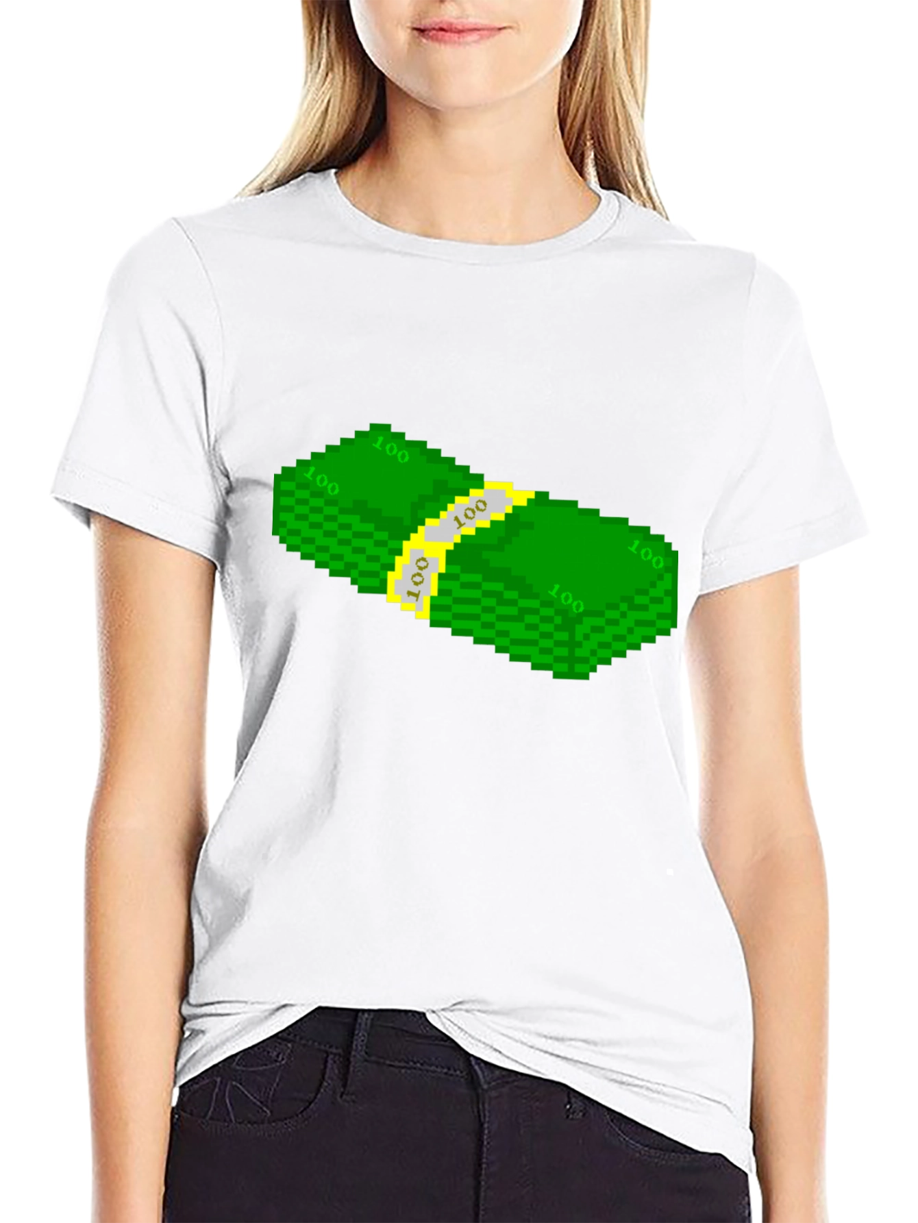 Pixelated Money Stack Graphic Tee - Black T-Shirt