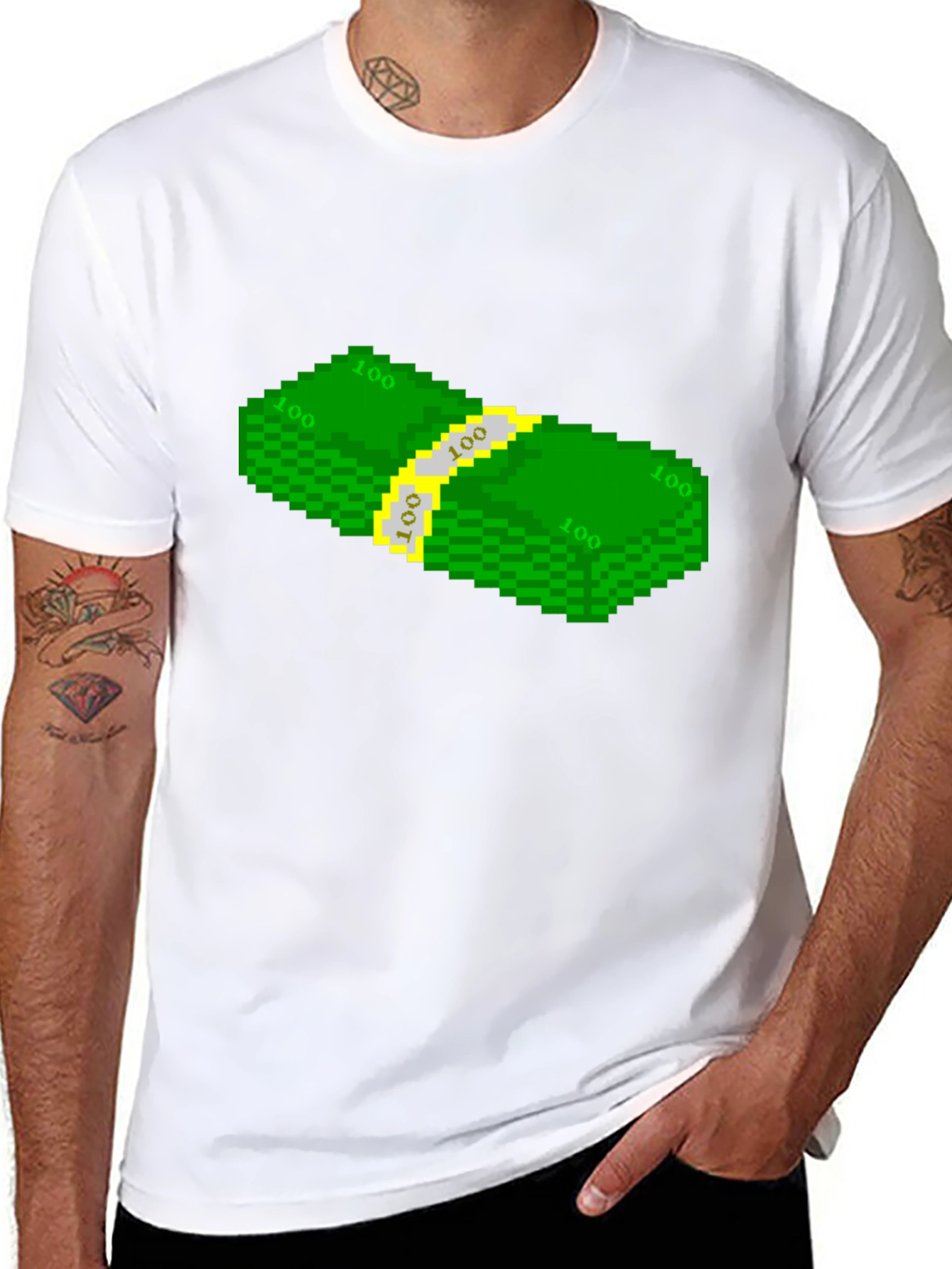 Pixelated Money Stack Graphic Tee - Black T-Shirt