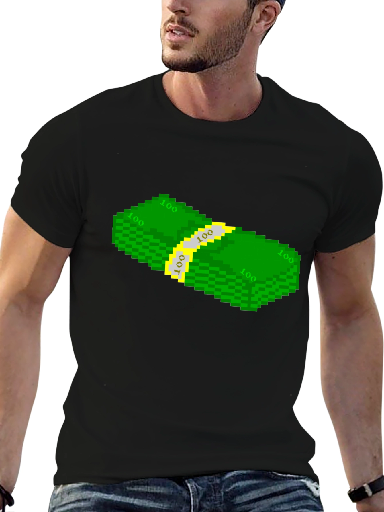 Pixelated Money Stack Graphic Tee - Black T-Shirt