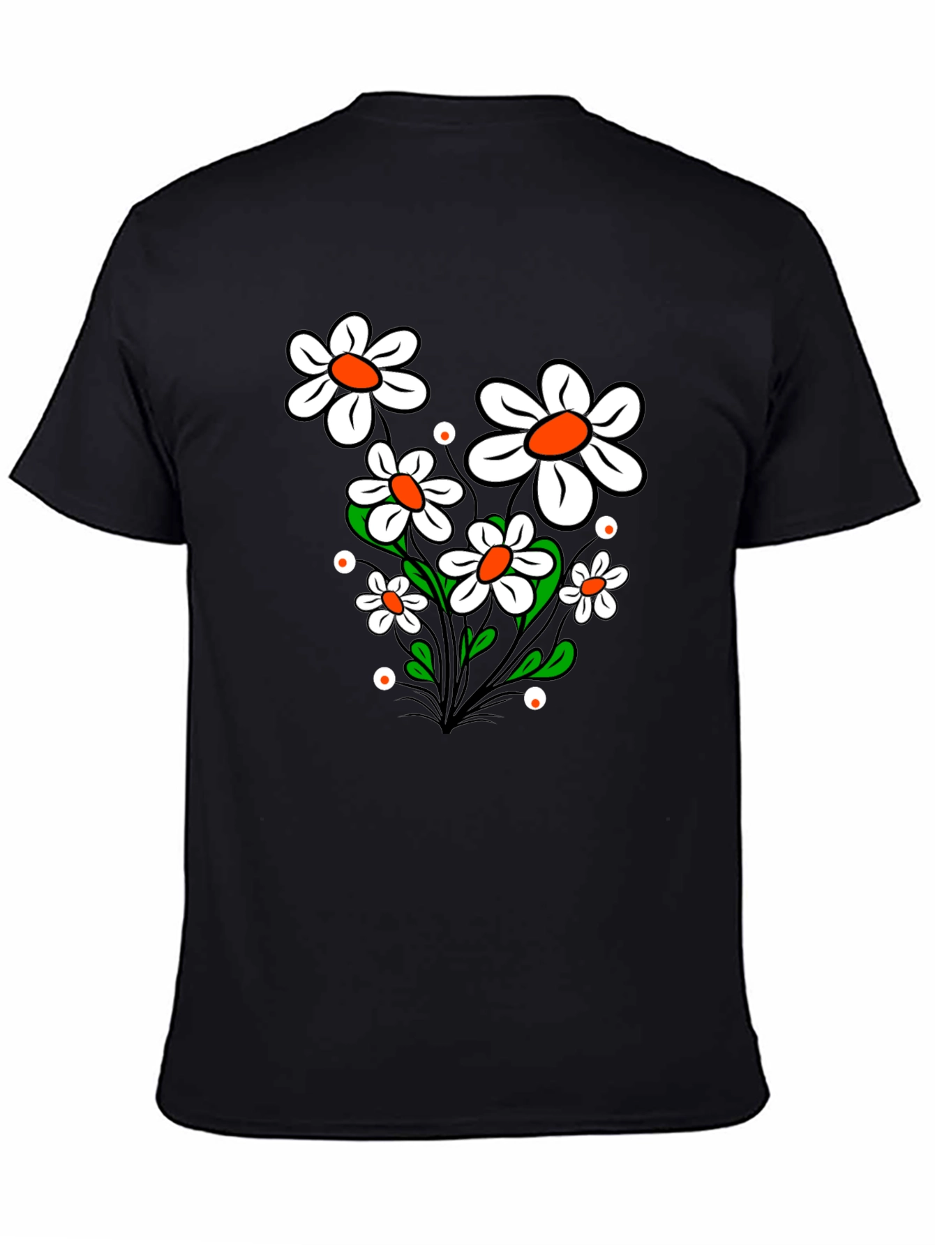 Daisy Flower Graphic Tee - Black Cotton T-Shirt
