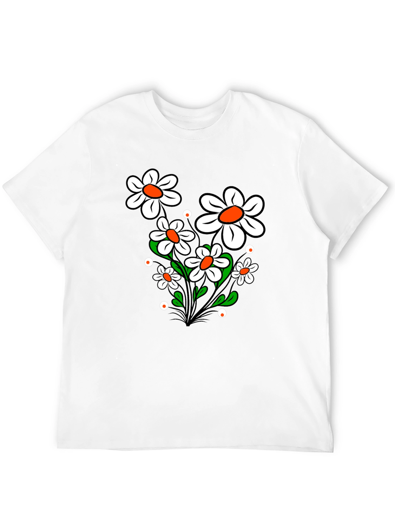 Daisy Flower Graphic Tee - Black Cotton T-Shirt