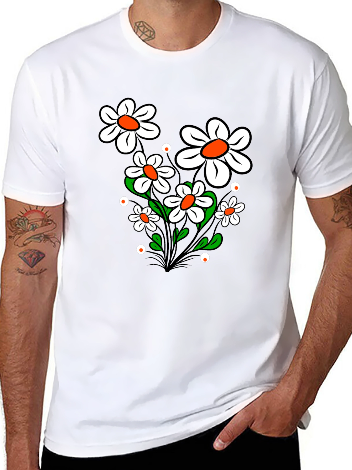 Daisy Flower Graphic Tee - Black Cotton T-Shirt