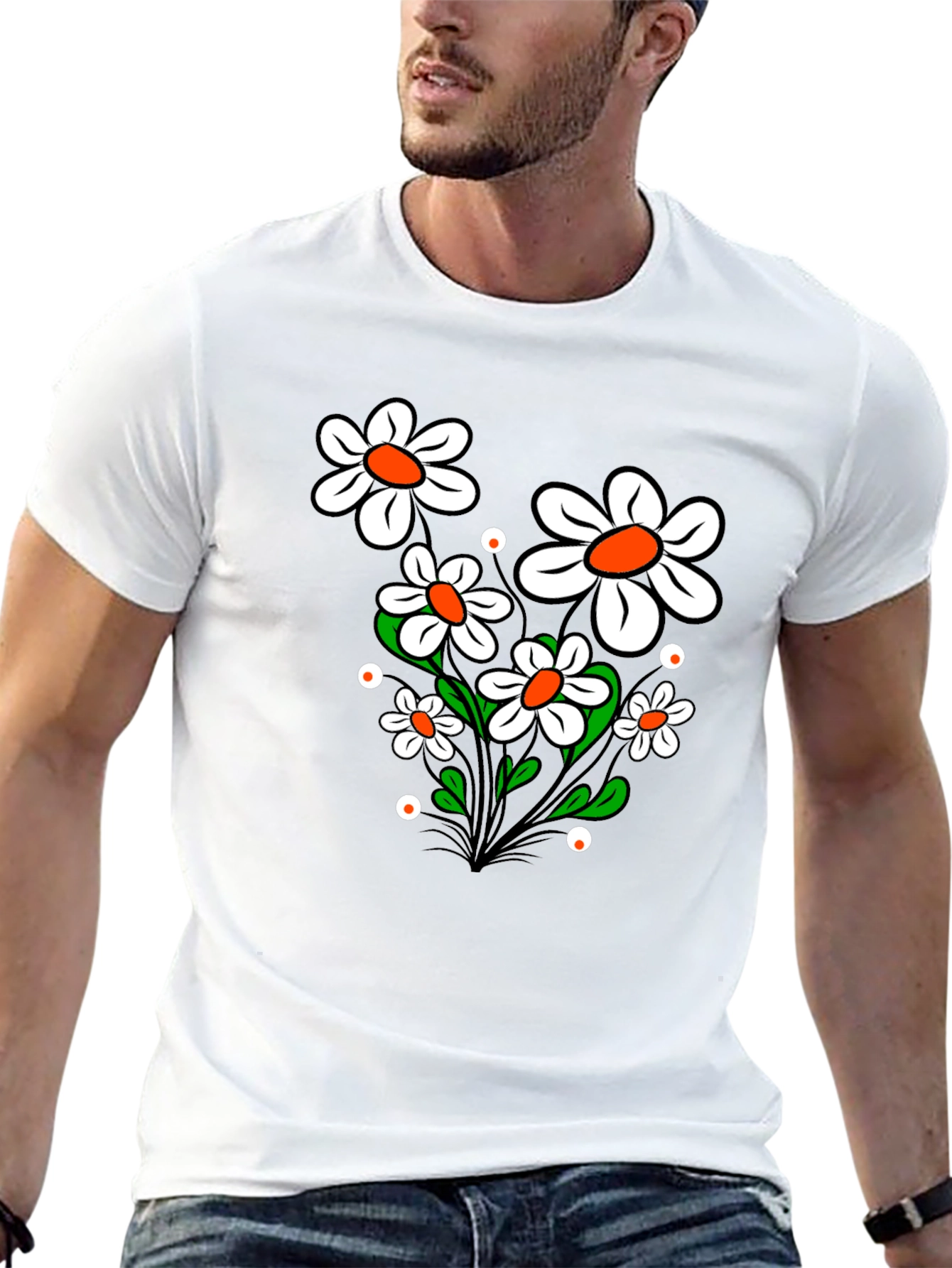 Daisy Flower Graphic Tee - Black Cotton T-Shirt