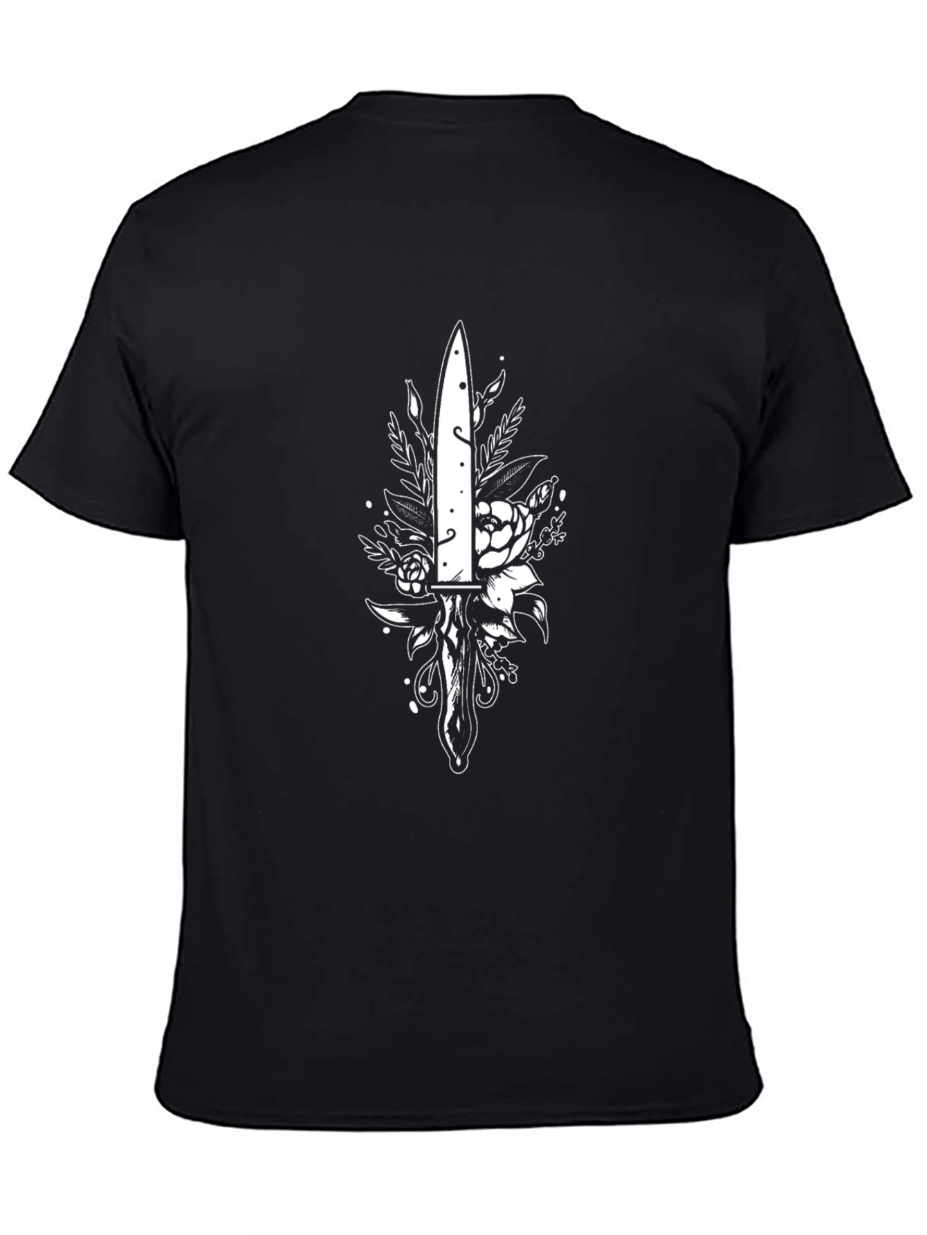 Dagger & Floral Print Black T-Shirt