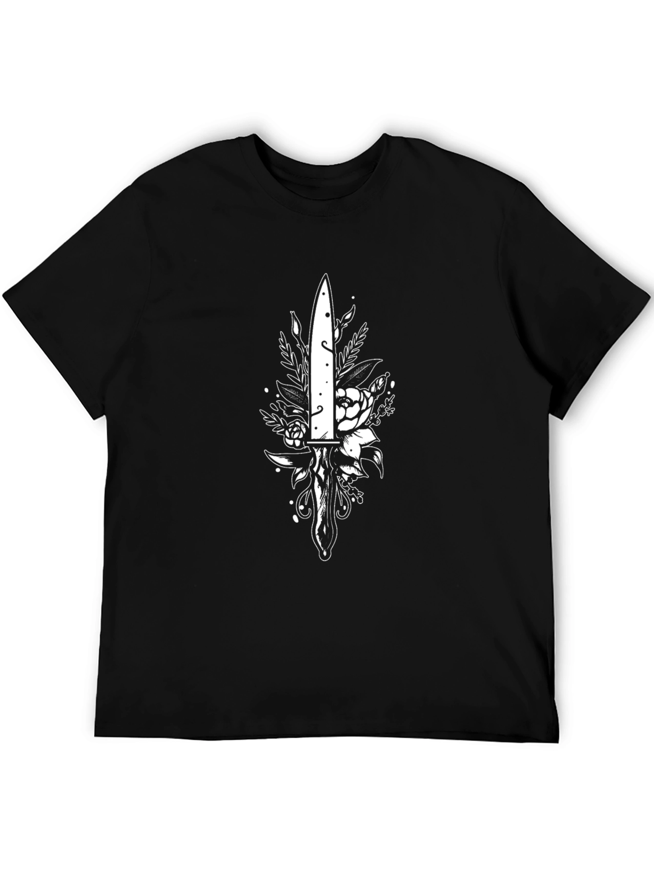 Dagger & Floral Print Black T-Shirt
