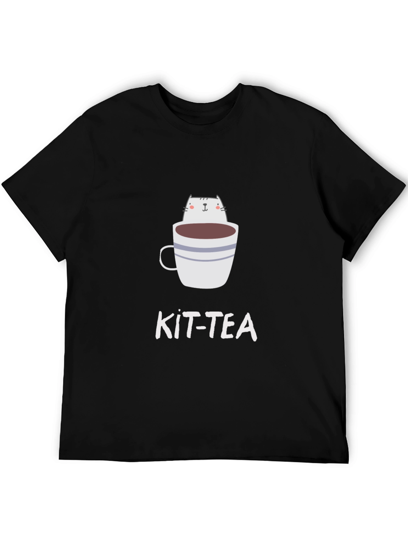 Kit-Tea Black T-Shirt - Cat in Cup