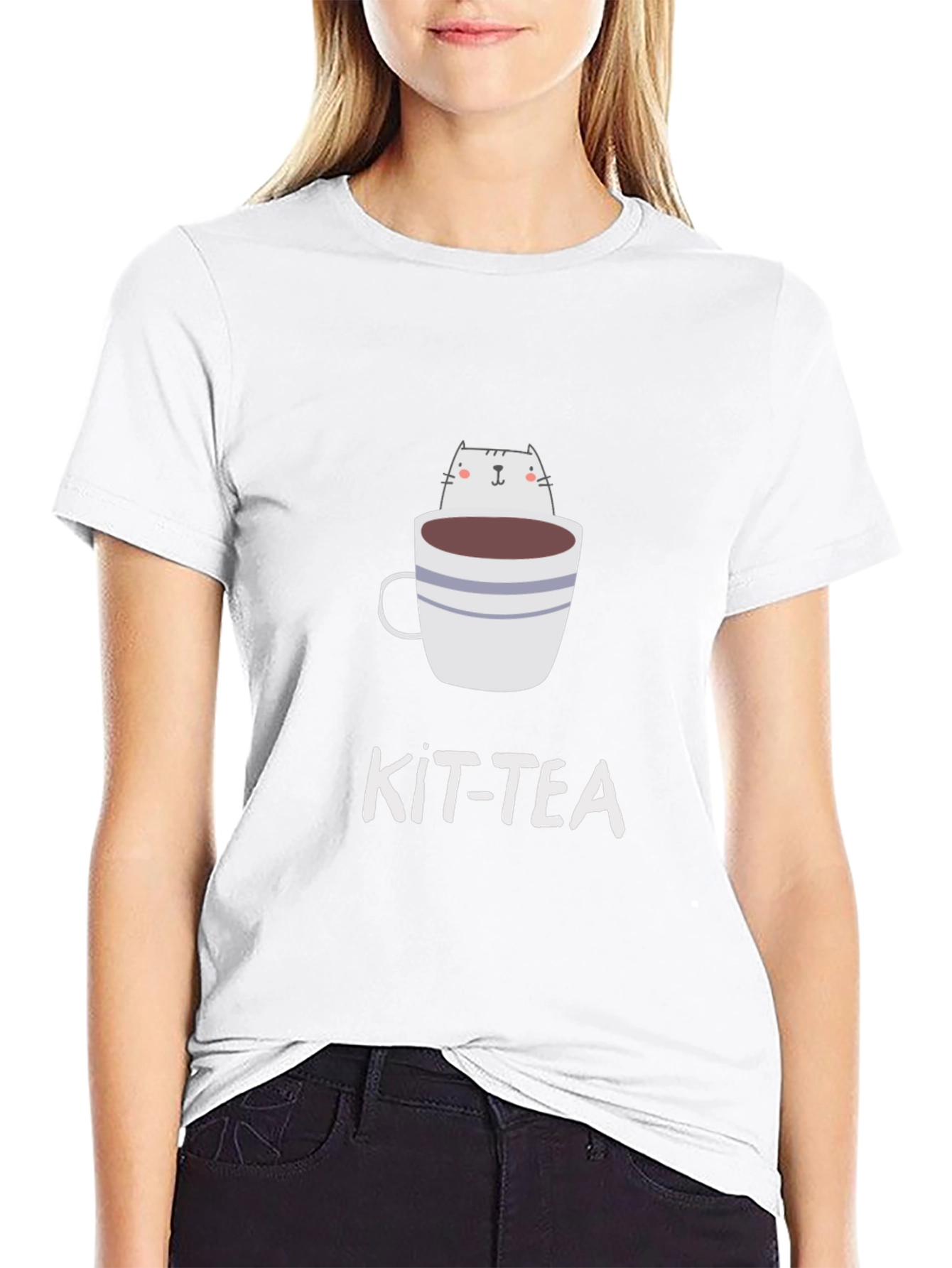 Kit-Tea Black T-Shirt - Cat in Cup