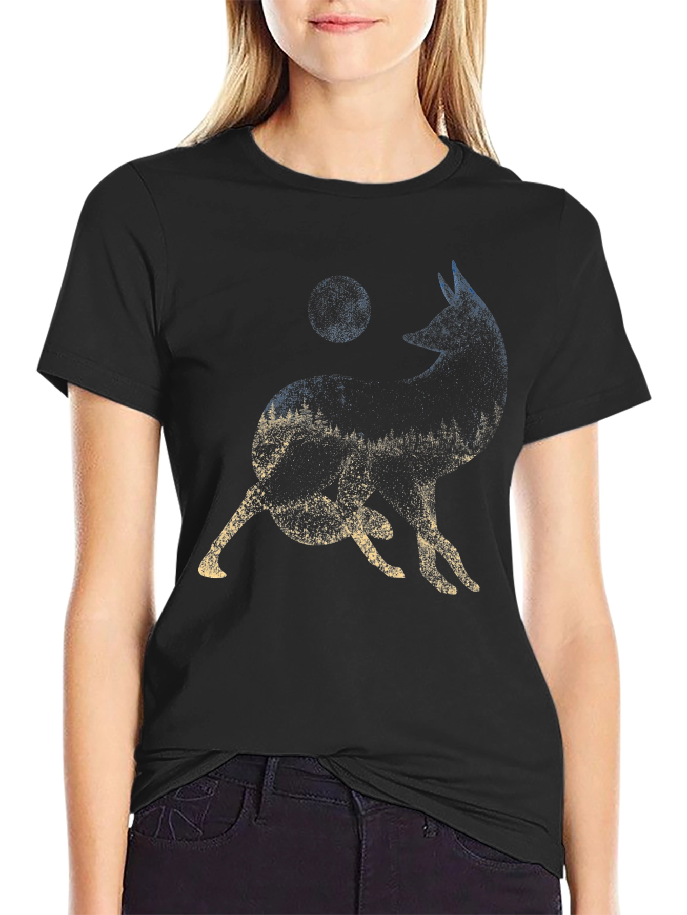 Wolf Moon Forest Graphic Tee - Black