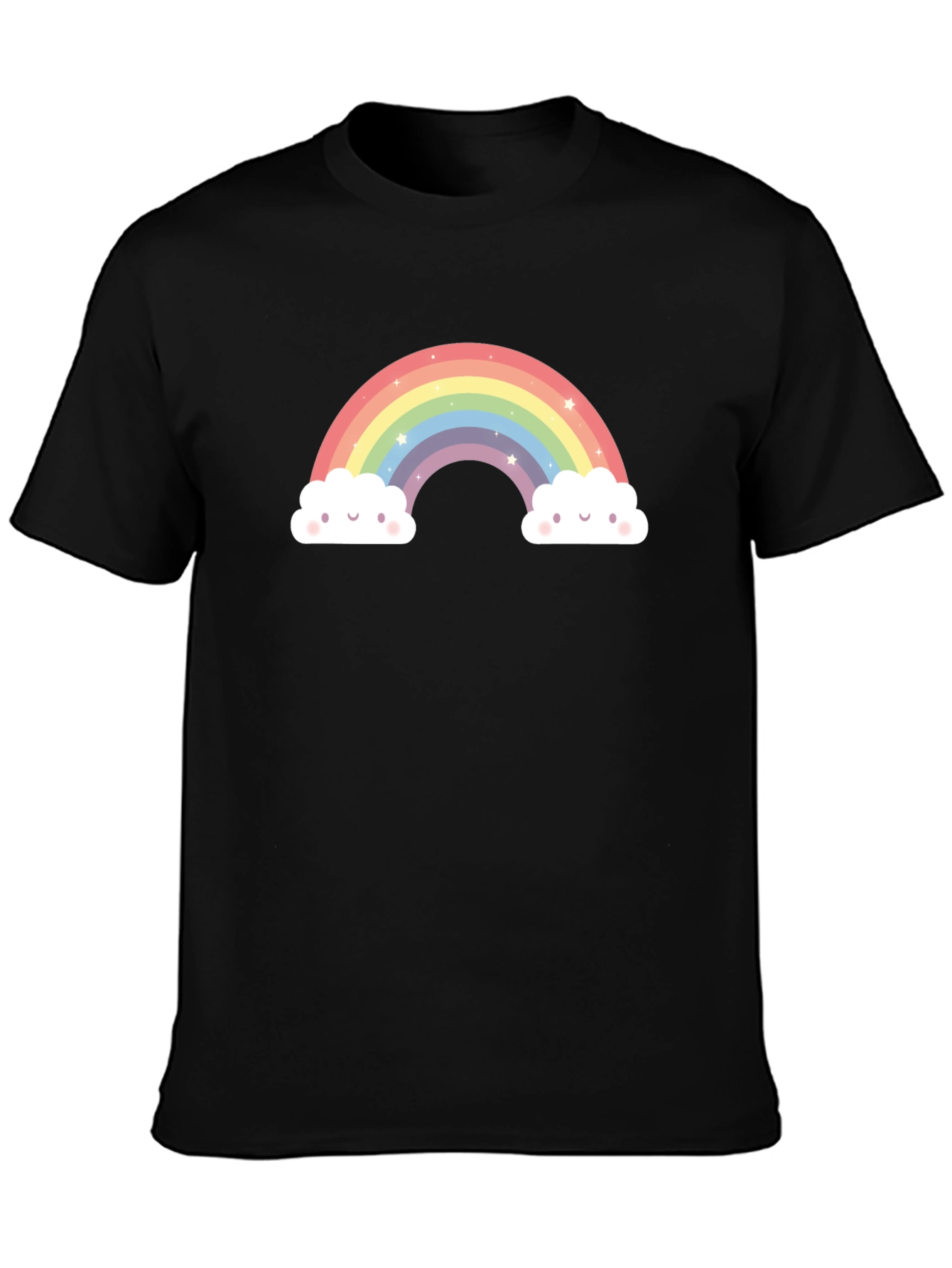 Rainbow Clouds Graphic Tee - Black Cotton Comfort