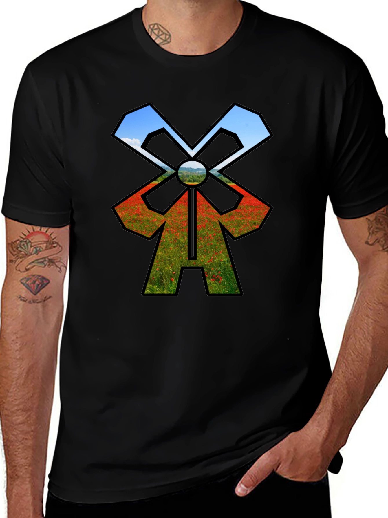 Nature Windmill T-Shirt - Black Unique Design