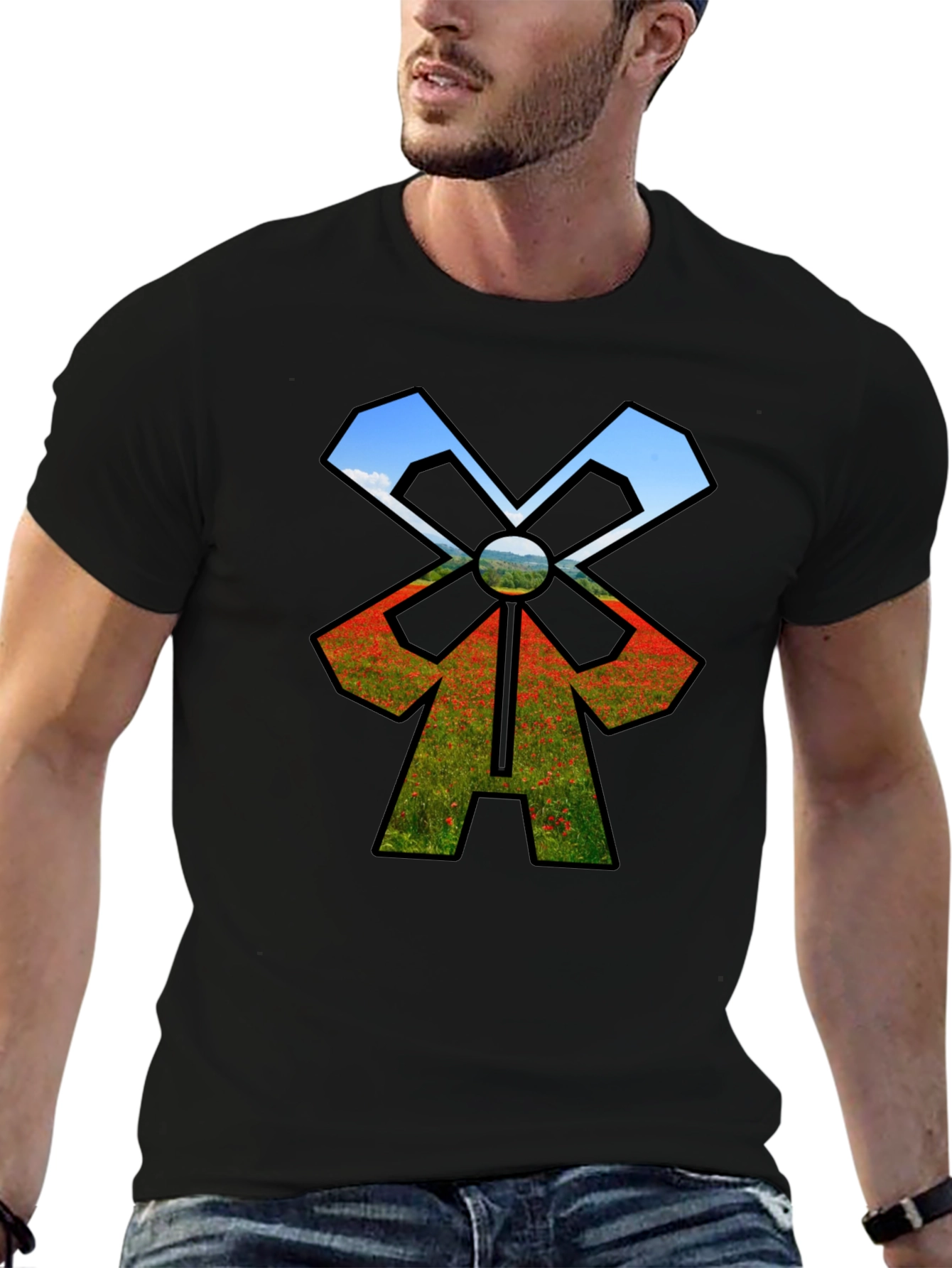 Nature Windmill T-Shirt - Black Unique Design