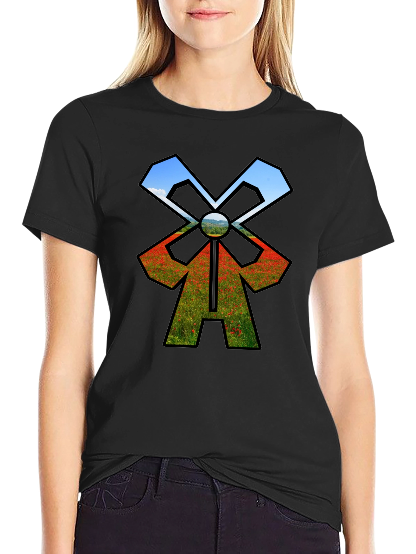 Nature Windmill T-Shirt - Black Unique Design