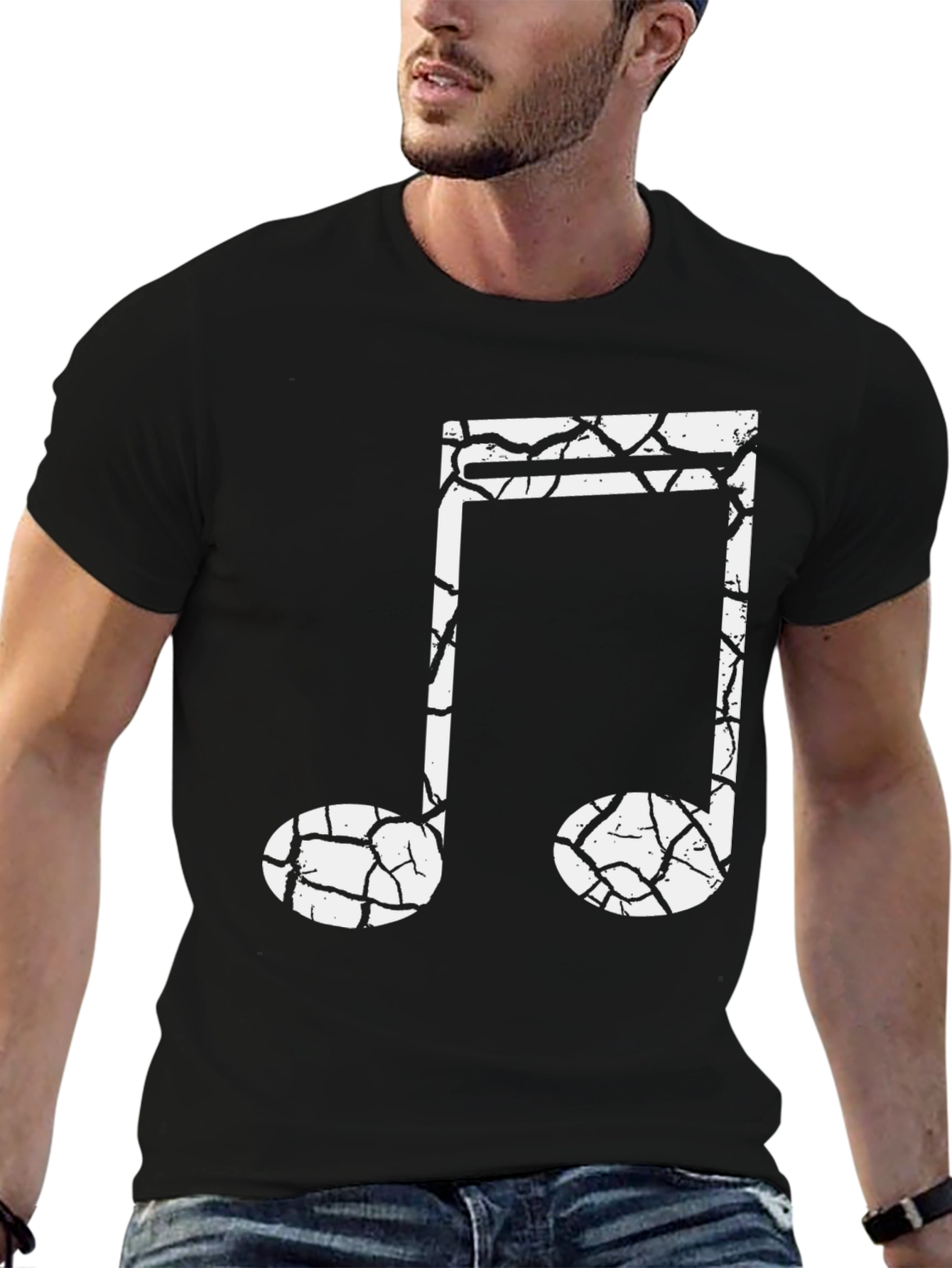 Cracked Note Graphic Tee - Music Lovers Black T-Shirt