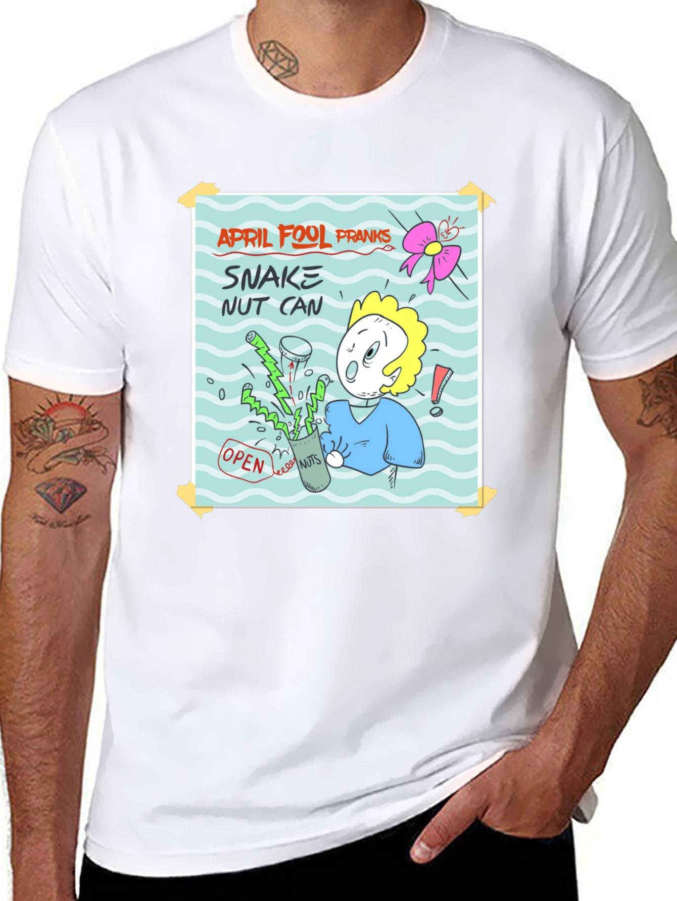 April Fools Prank T-Shirt - Snake Nut Can Design