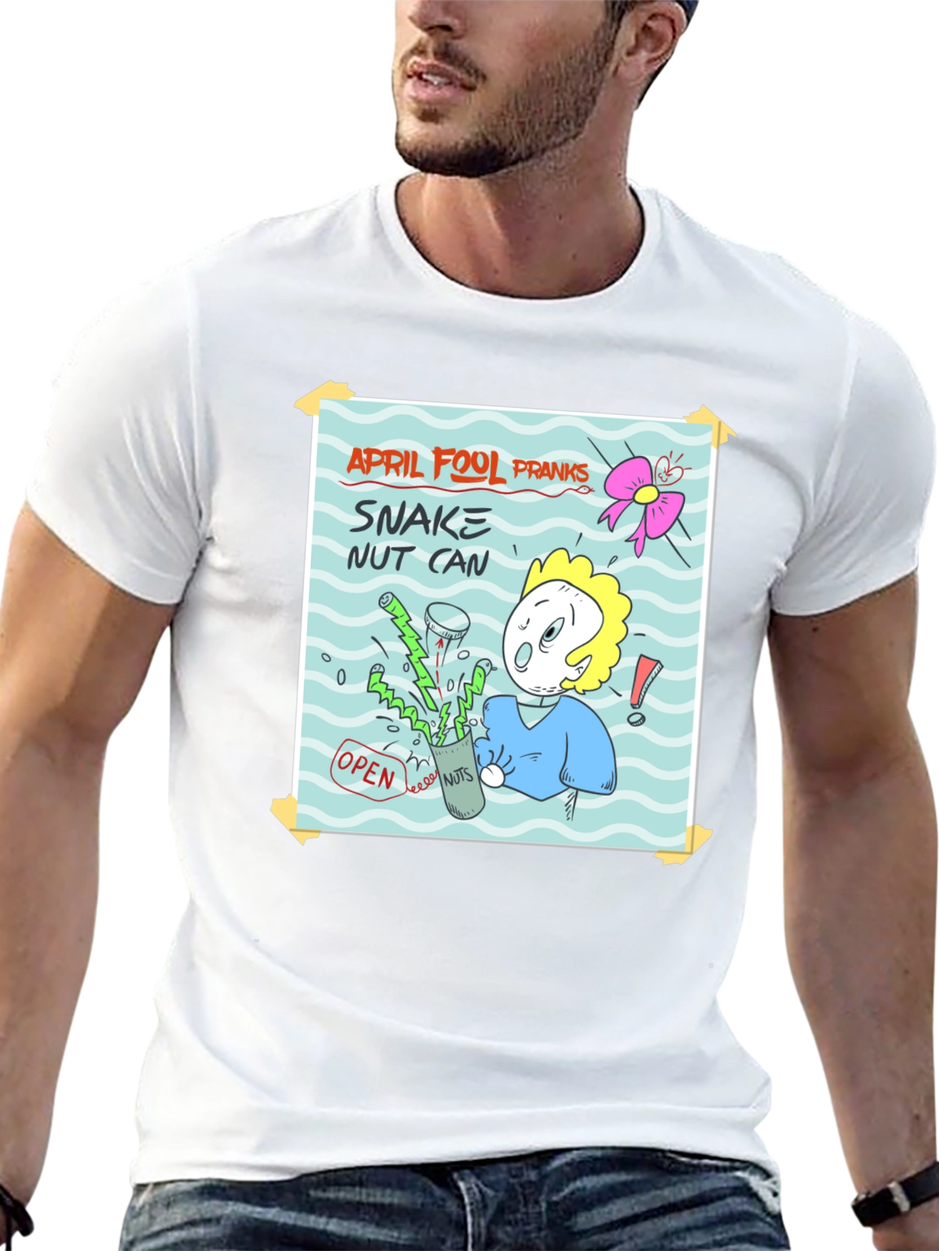 April Fools Prank T-Shirt - Snake Nut Can Design