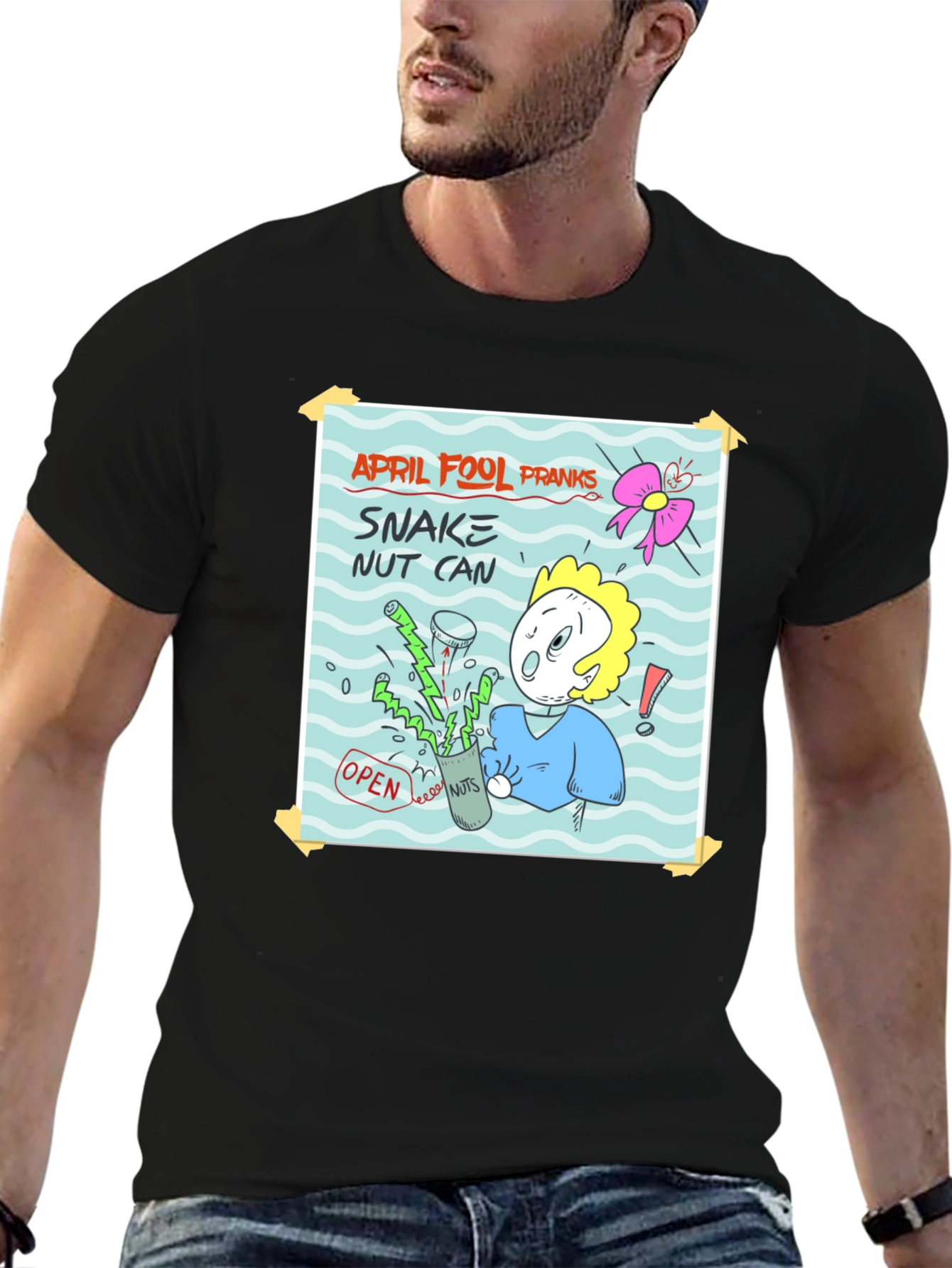 April Fools Prank T-Shirt - Snake Nut Can Design