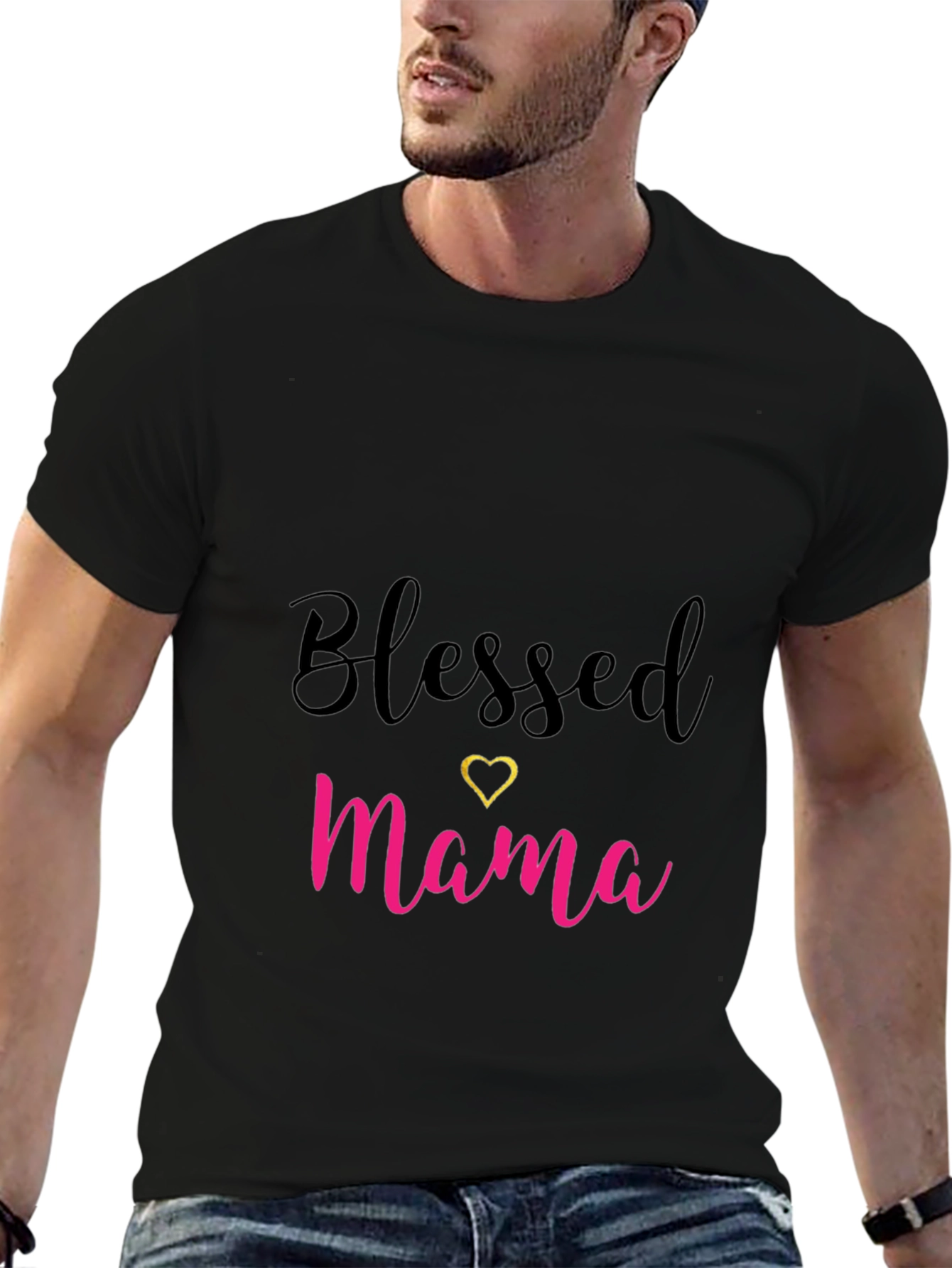 Blessed Mama Black T-Shirt with Heart