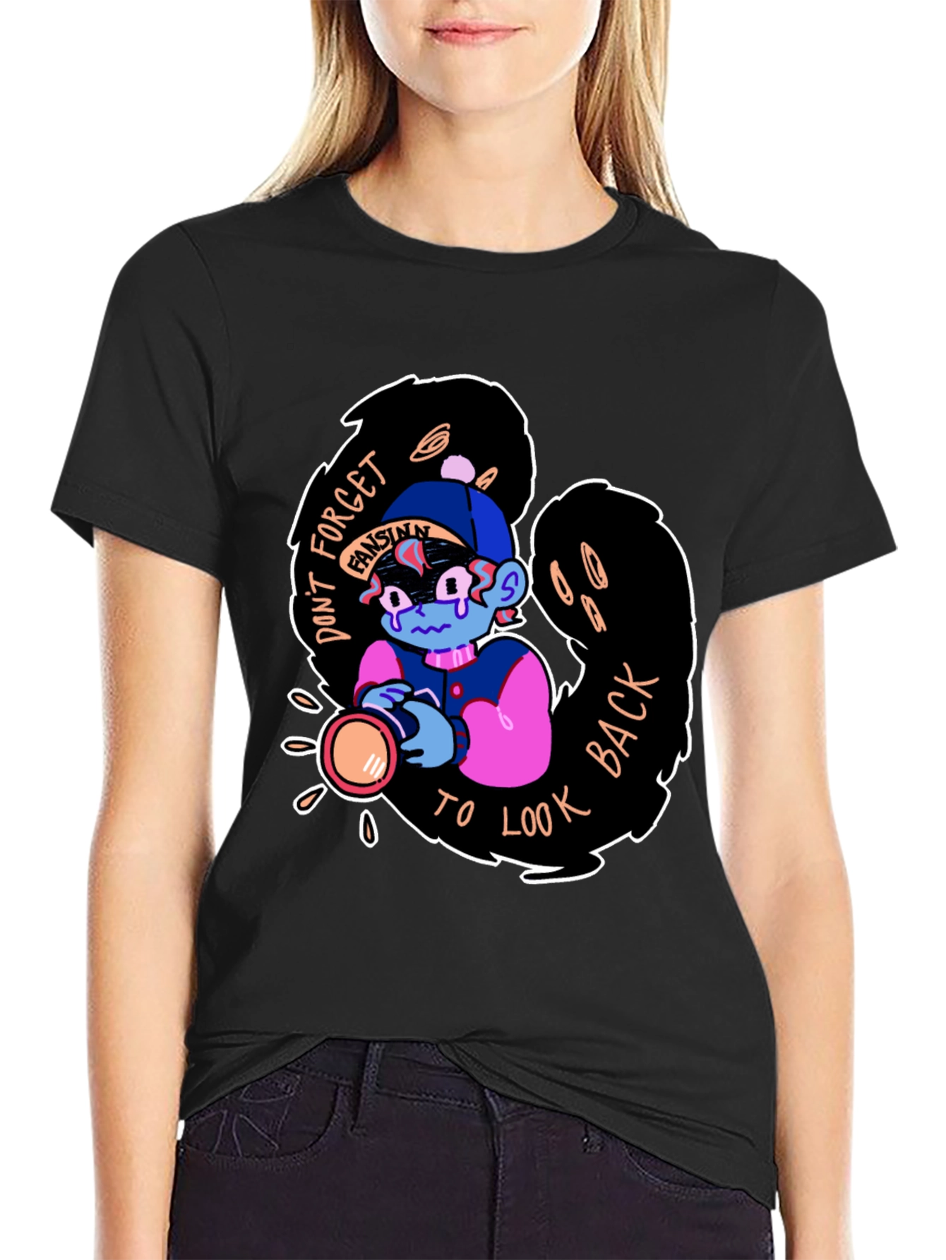Dont Forget to Look Back Black Graphic Tee