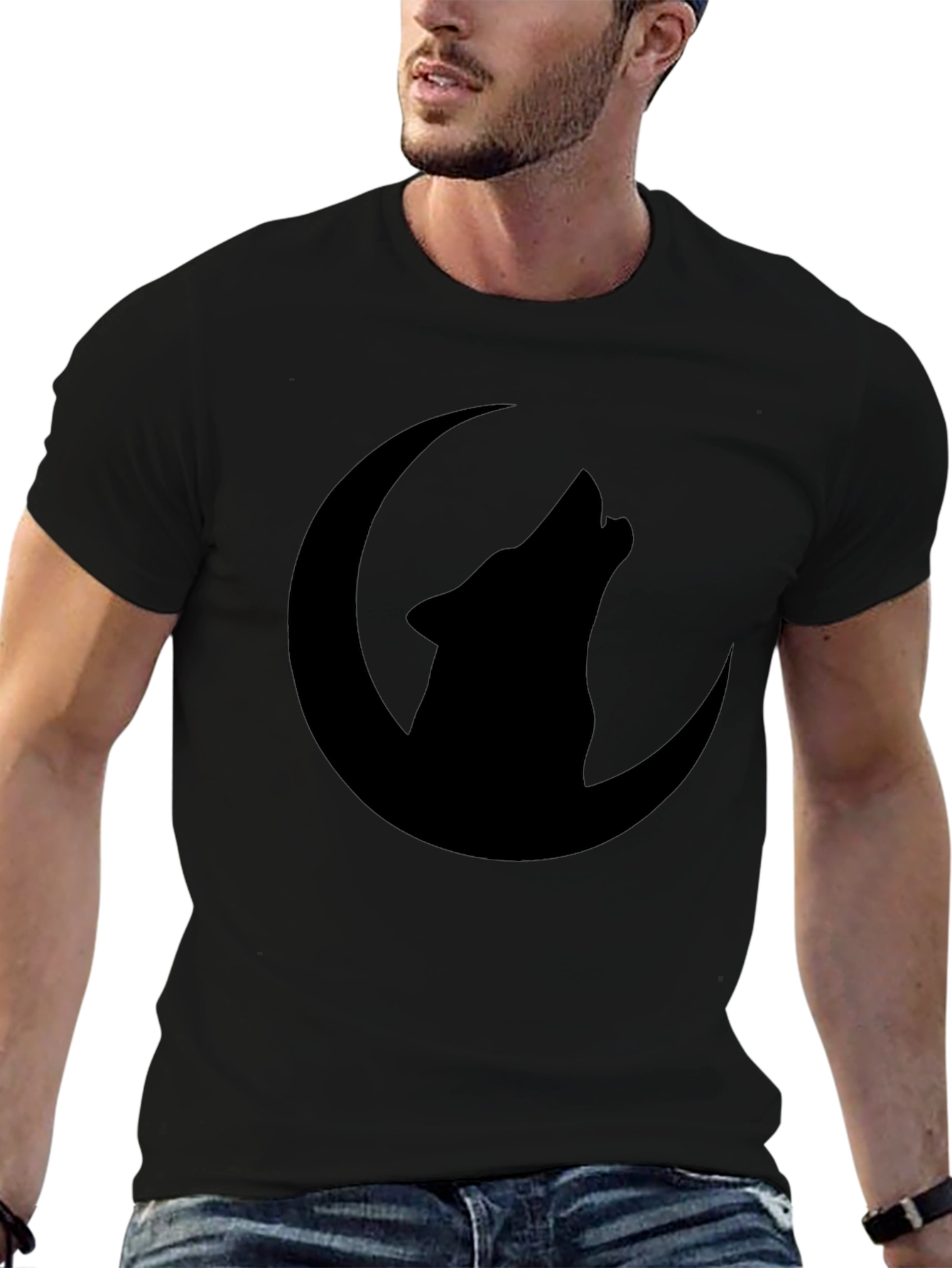Wolf Moon Graphic Tee - Black Cotton T-Shirt