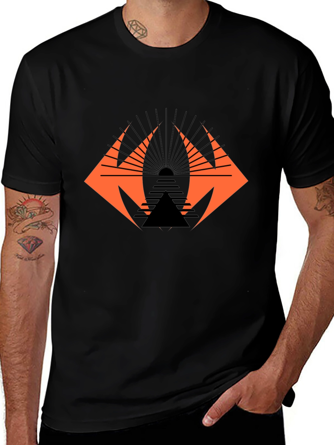 Geometric Graphic Tee - Edgy Black Cotton T-Shirt