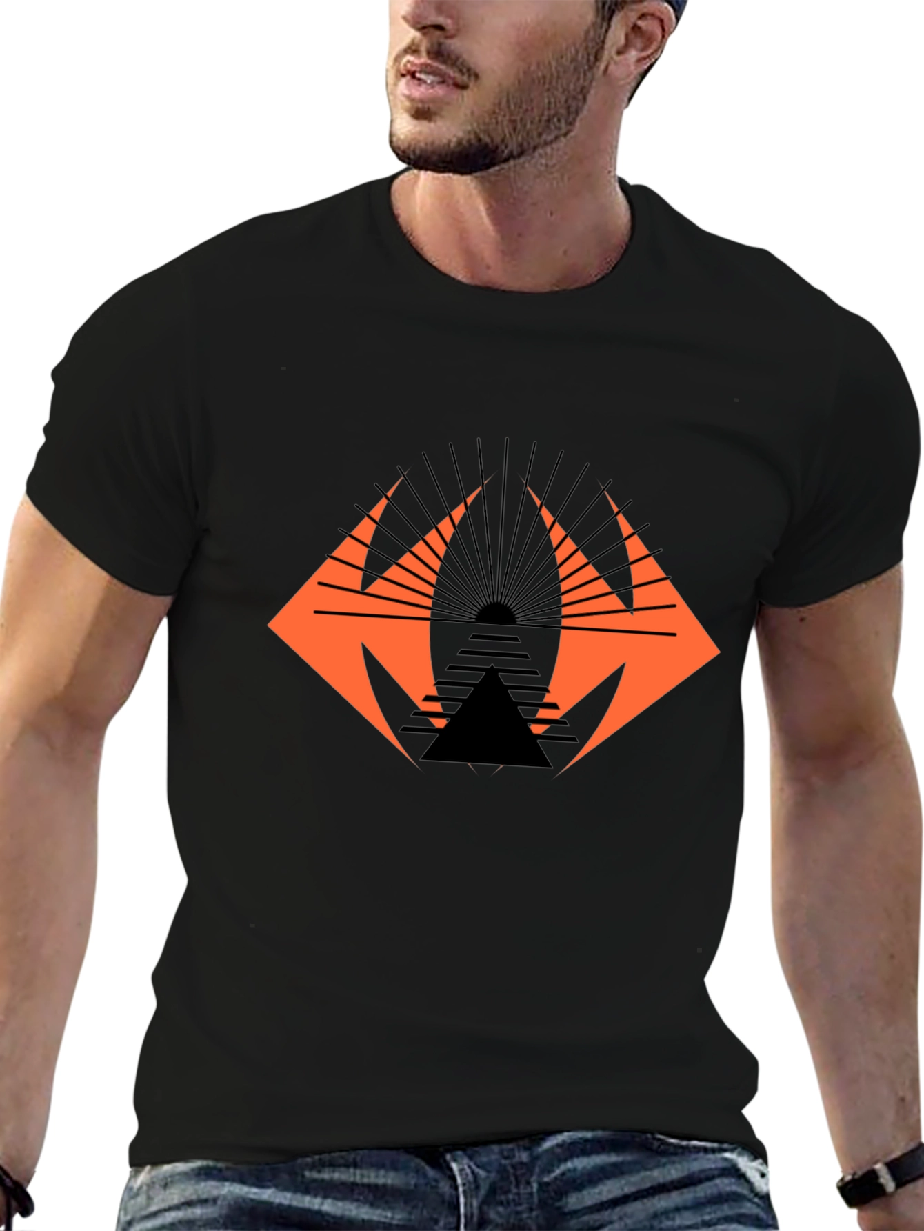 Geometric Graphic Tee - Edgy Black Cotton T-Shirt