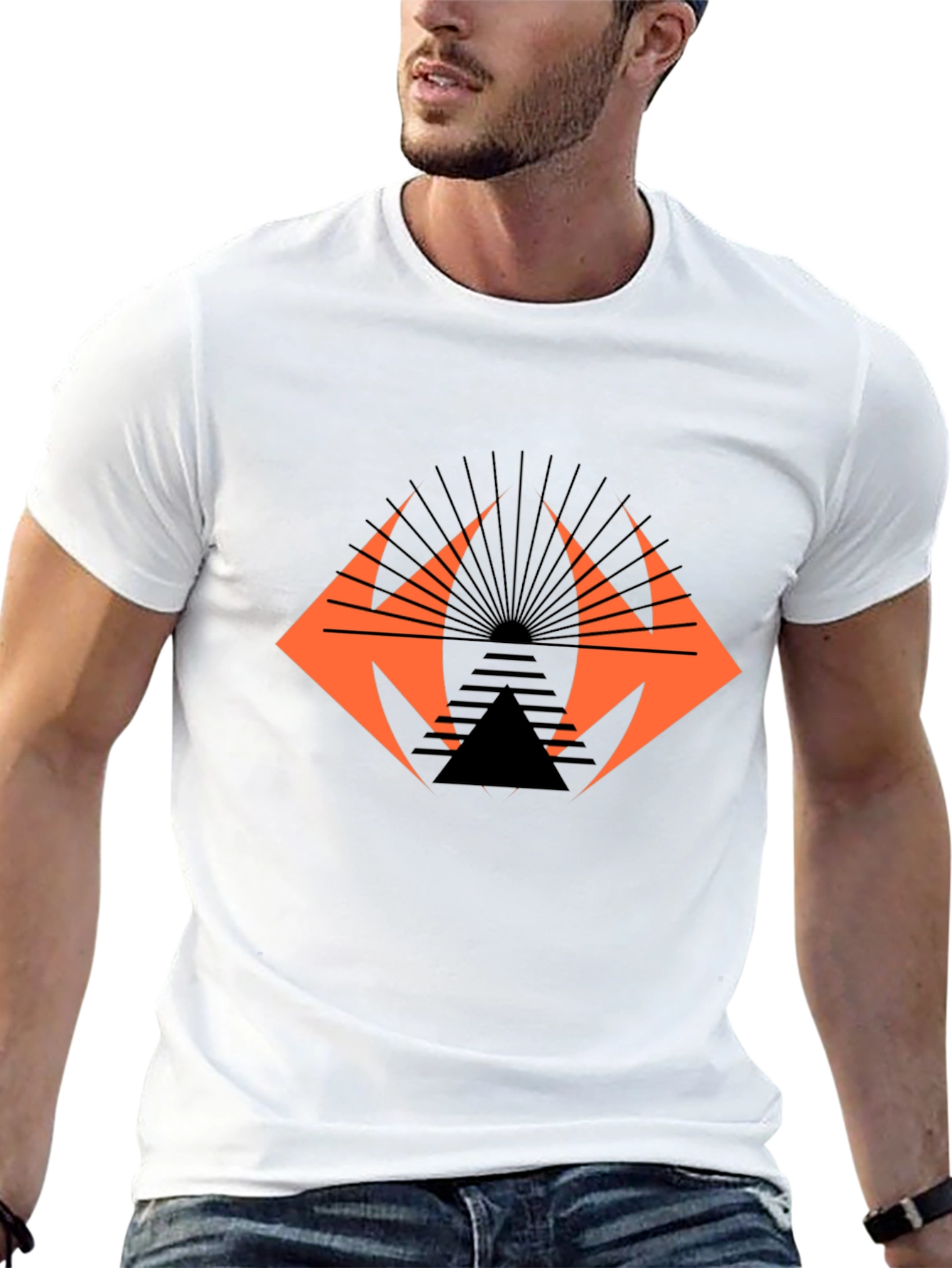 Geometric Graphic Tee - Edgy Black Cotton T-Shirt