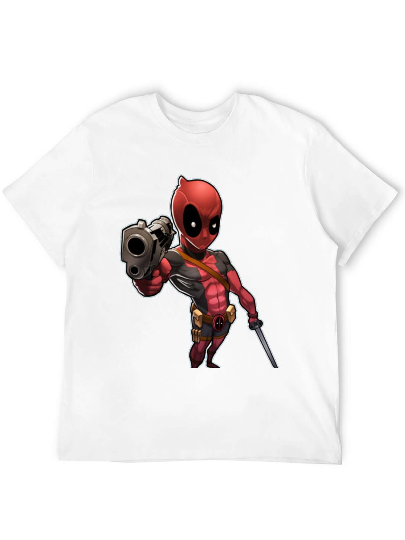 Deadpool Cartoon Graphic Print Black T-Shirt