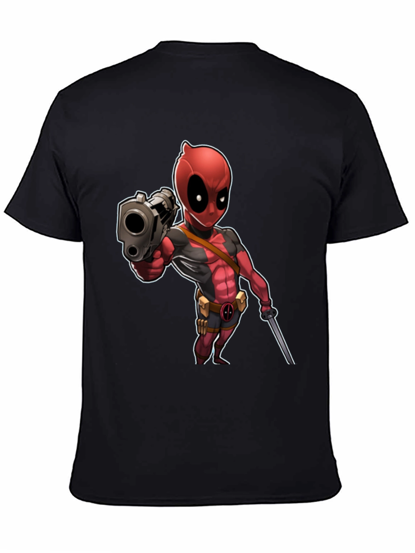 Deadpool Cartoon Graphic Print Black T-Shirt