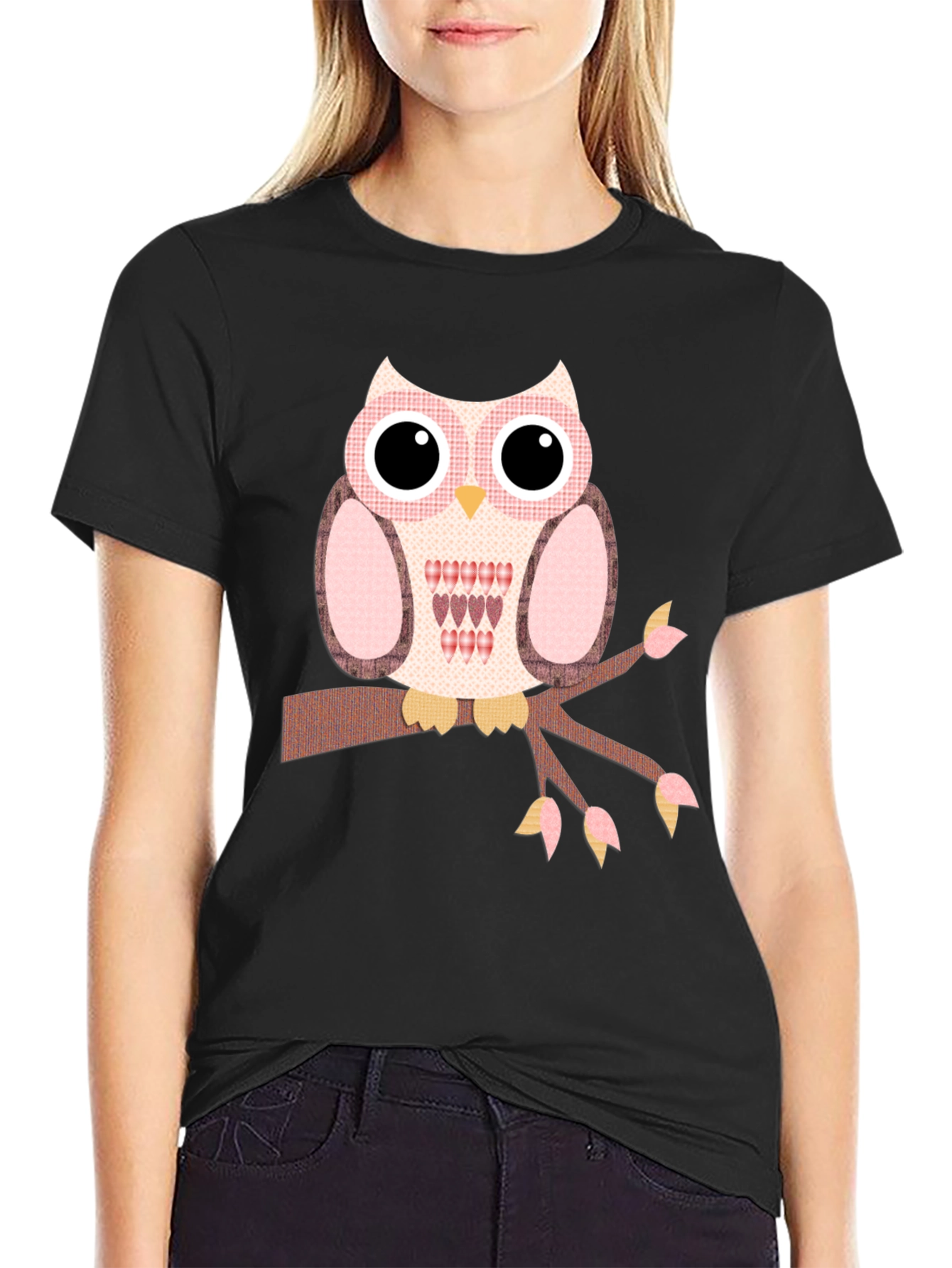 Owl Graphic T-Shirt - Cute Bird on Branch Design