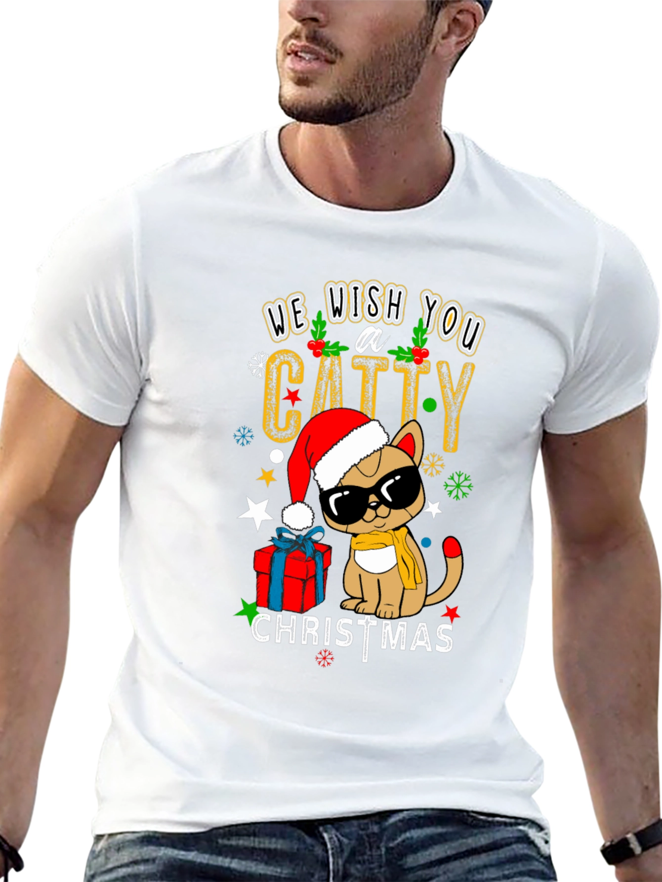 Catty Christmas T-Shirt - Holiday Festive Wear