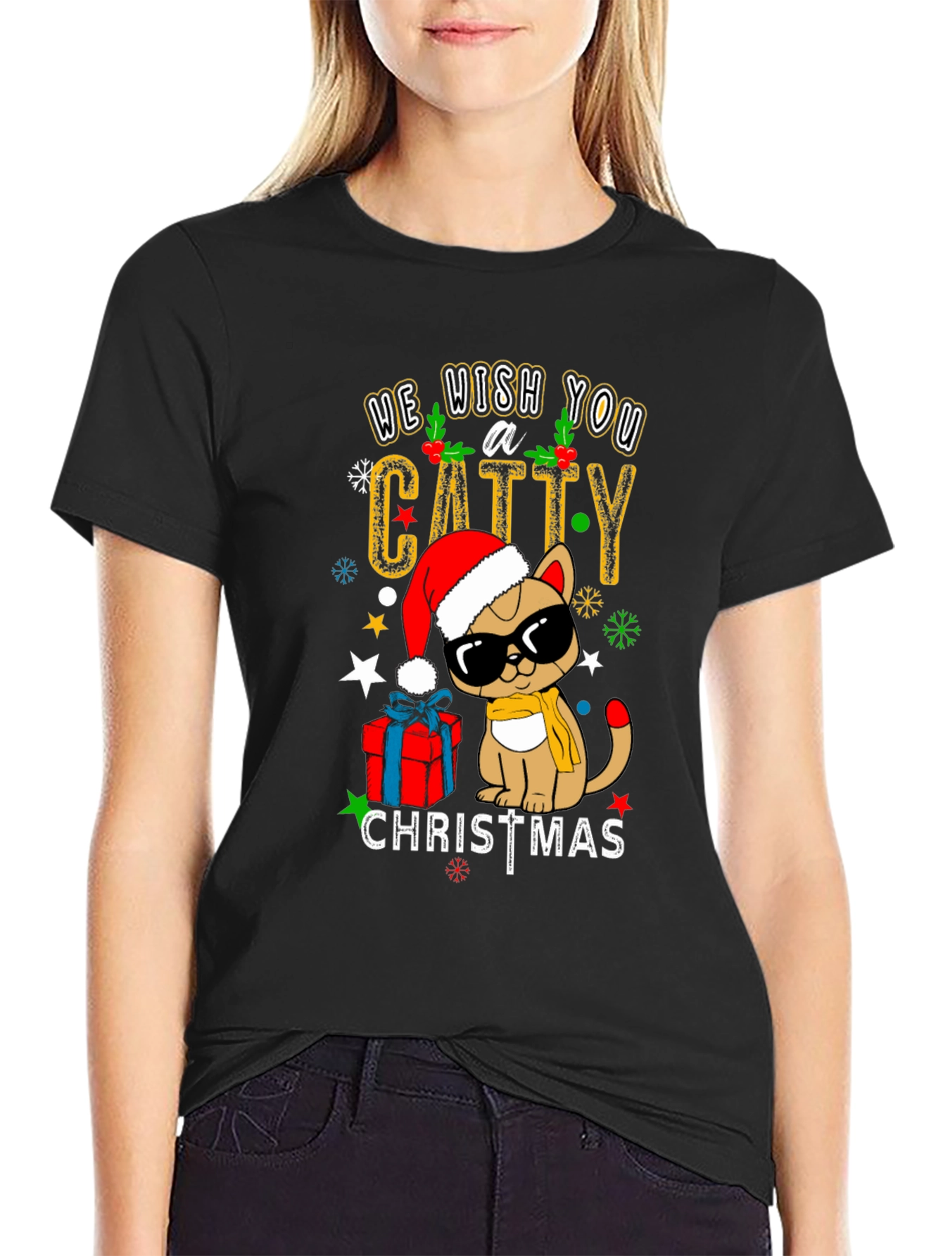 Catty Christmas T-Shirt - Holiday Festive Wear