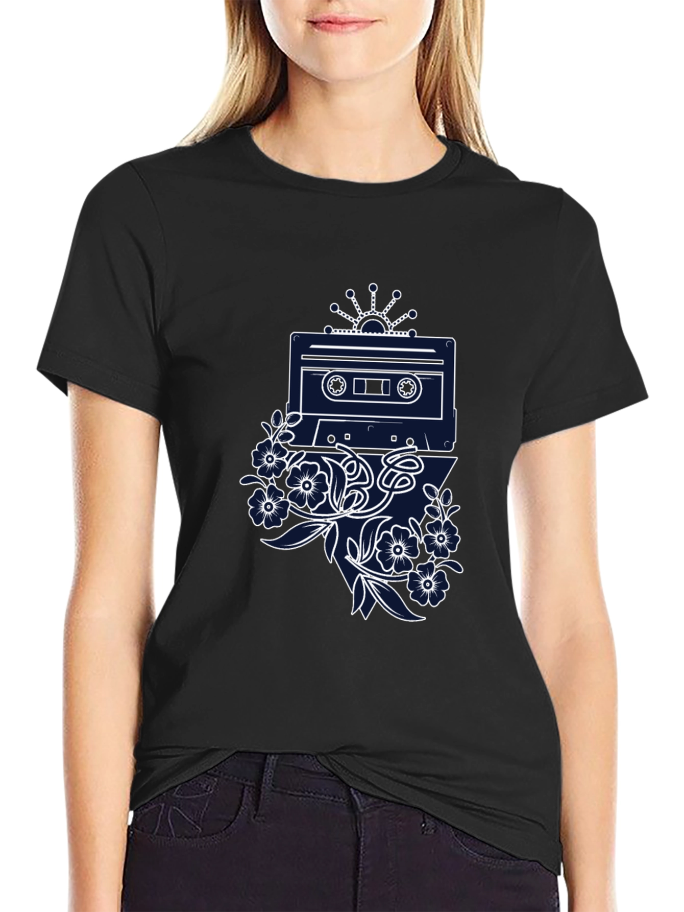 Retro Cassette Tape Floral Graphic Tee