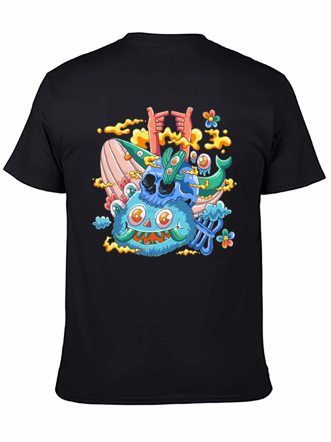 Cartoon Skull & Monster Black T-Shirt