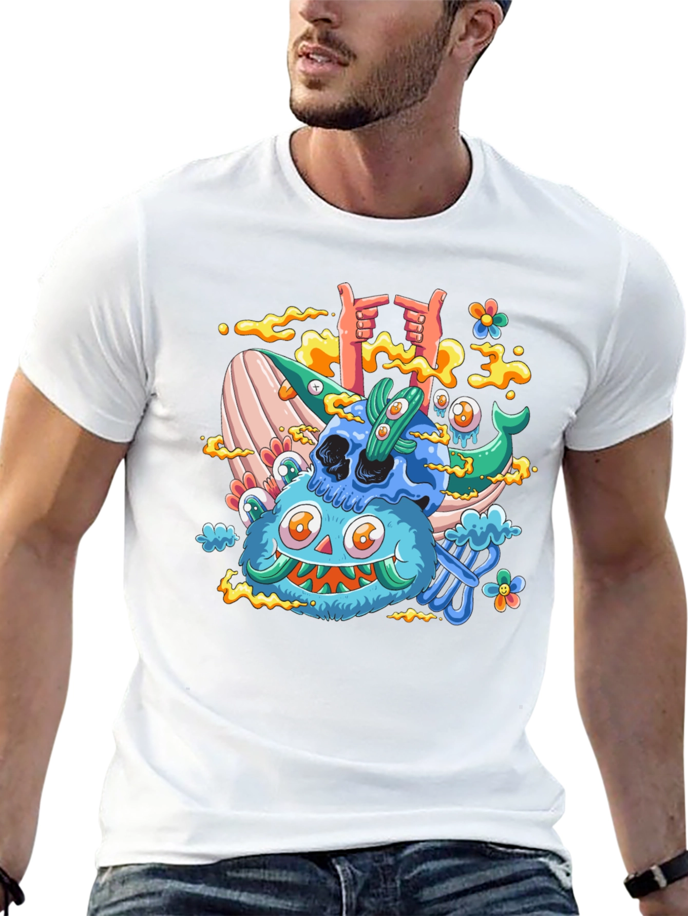 Cartoon Skull & Monster Black T-Shirt