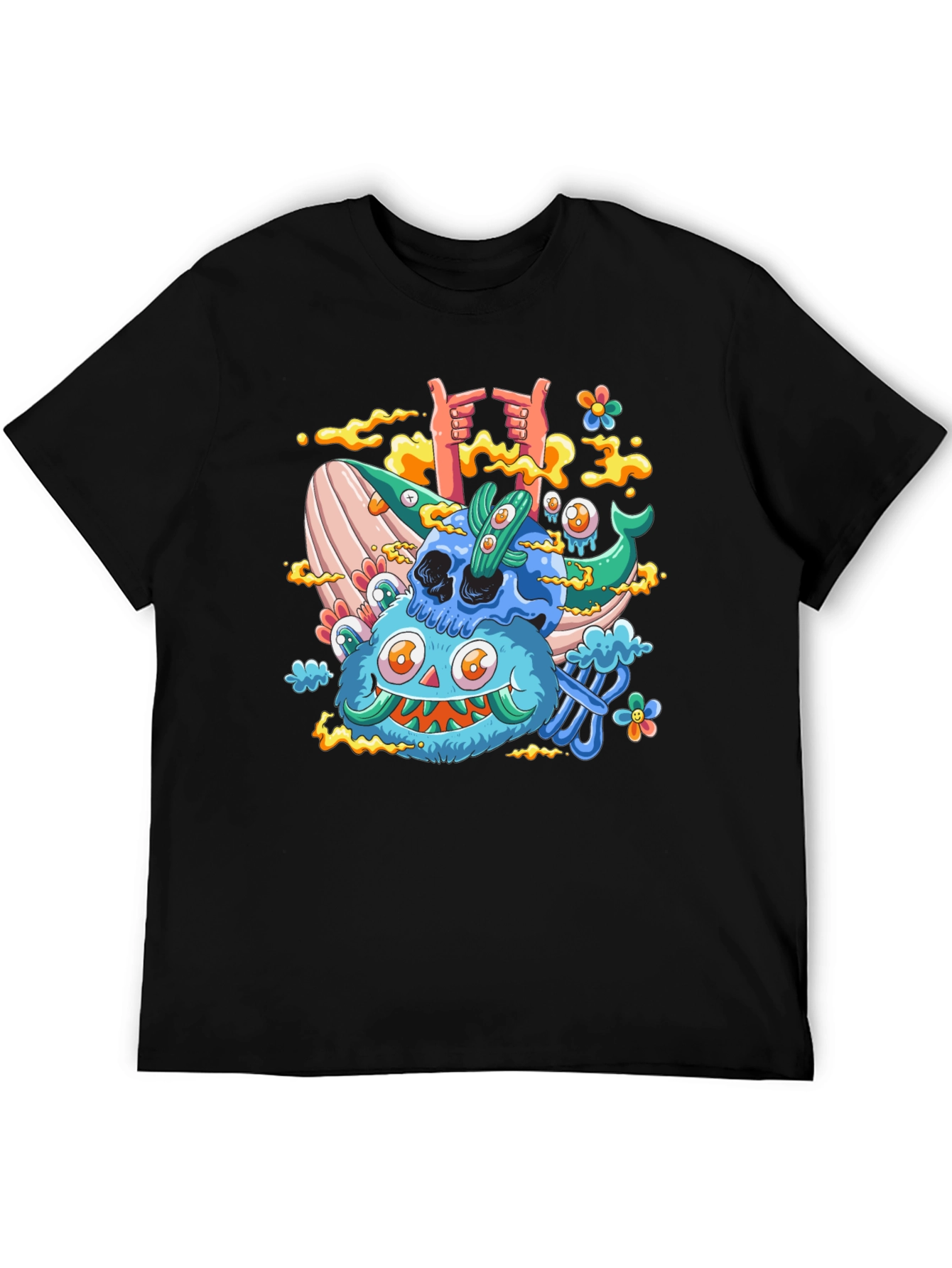 Cartoon Skull & Monster Black T-Shirt