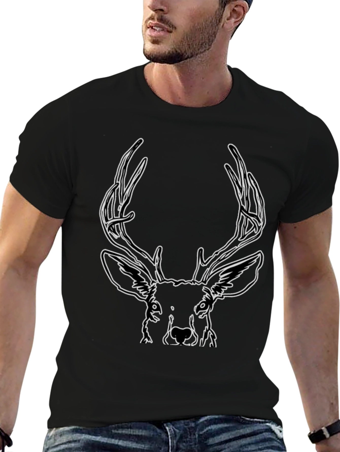 Buck Outline Graphic Tee - Stylish Mens Black T-Shirt