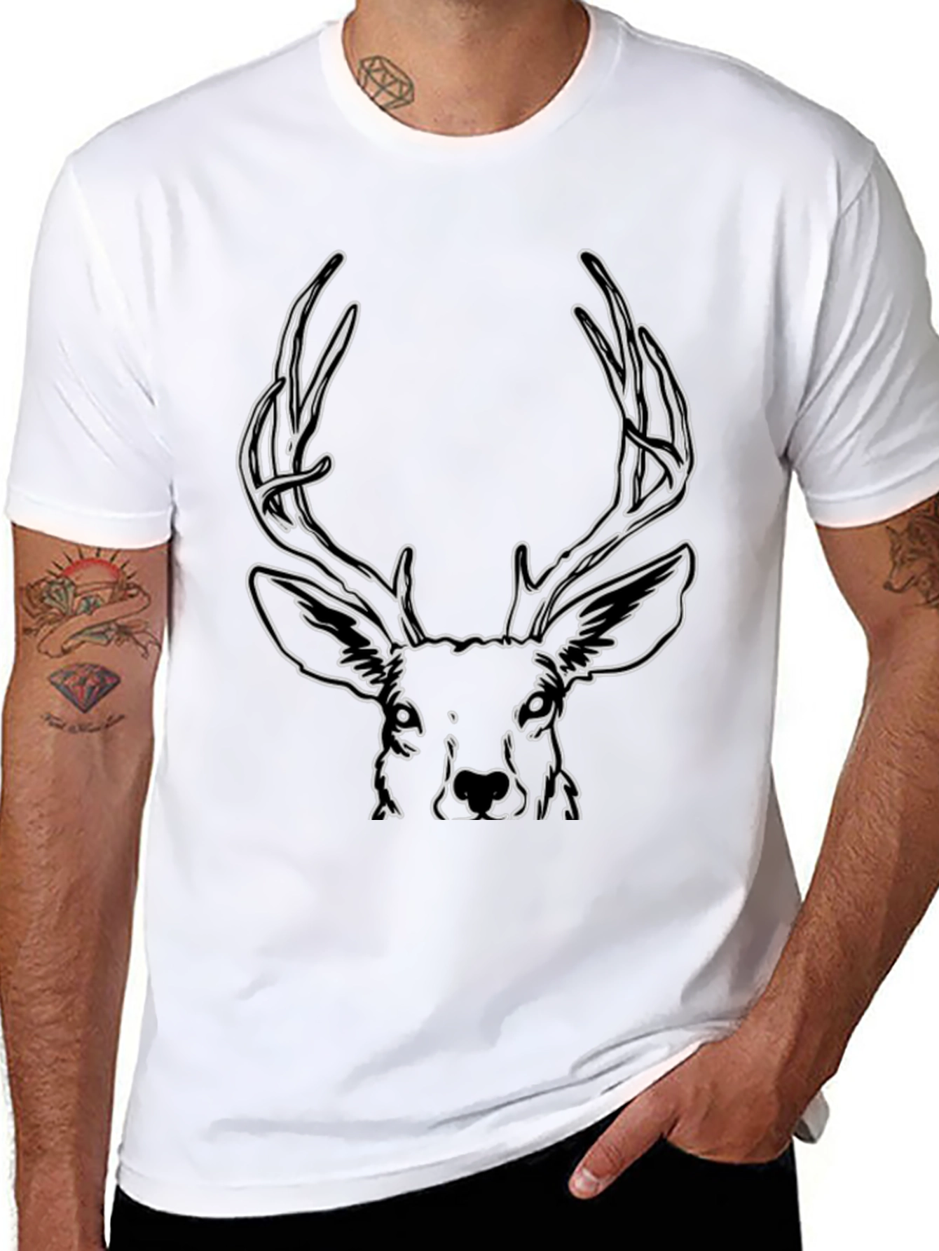 Buck Outline Graphic Tee - Stylish Mens Black T-Shirt