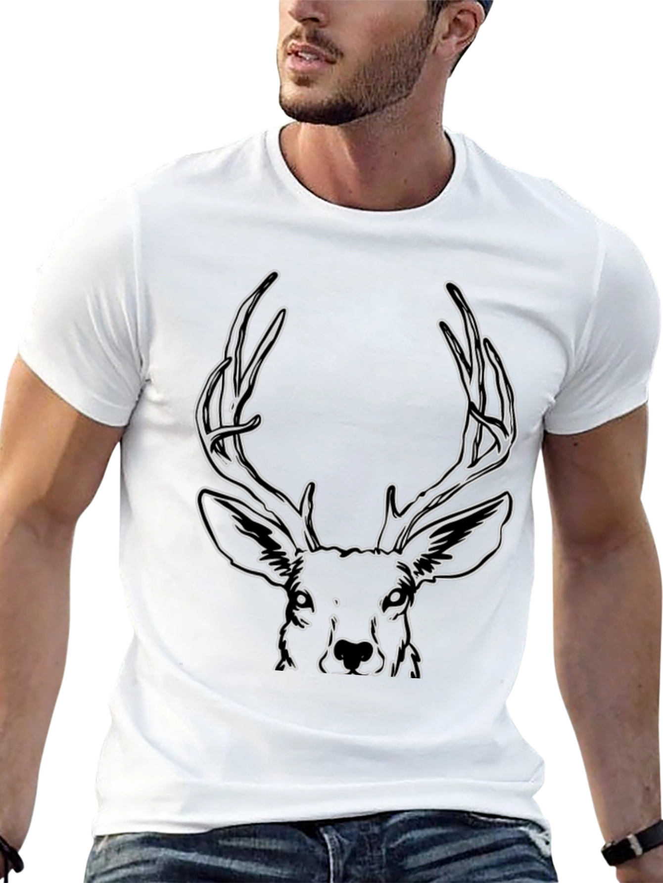Buck Outline Graphic Tee - Stylish Mens Black T-Shirt