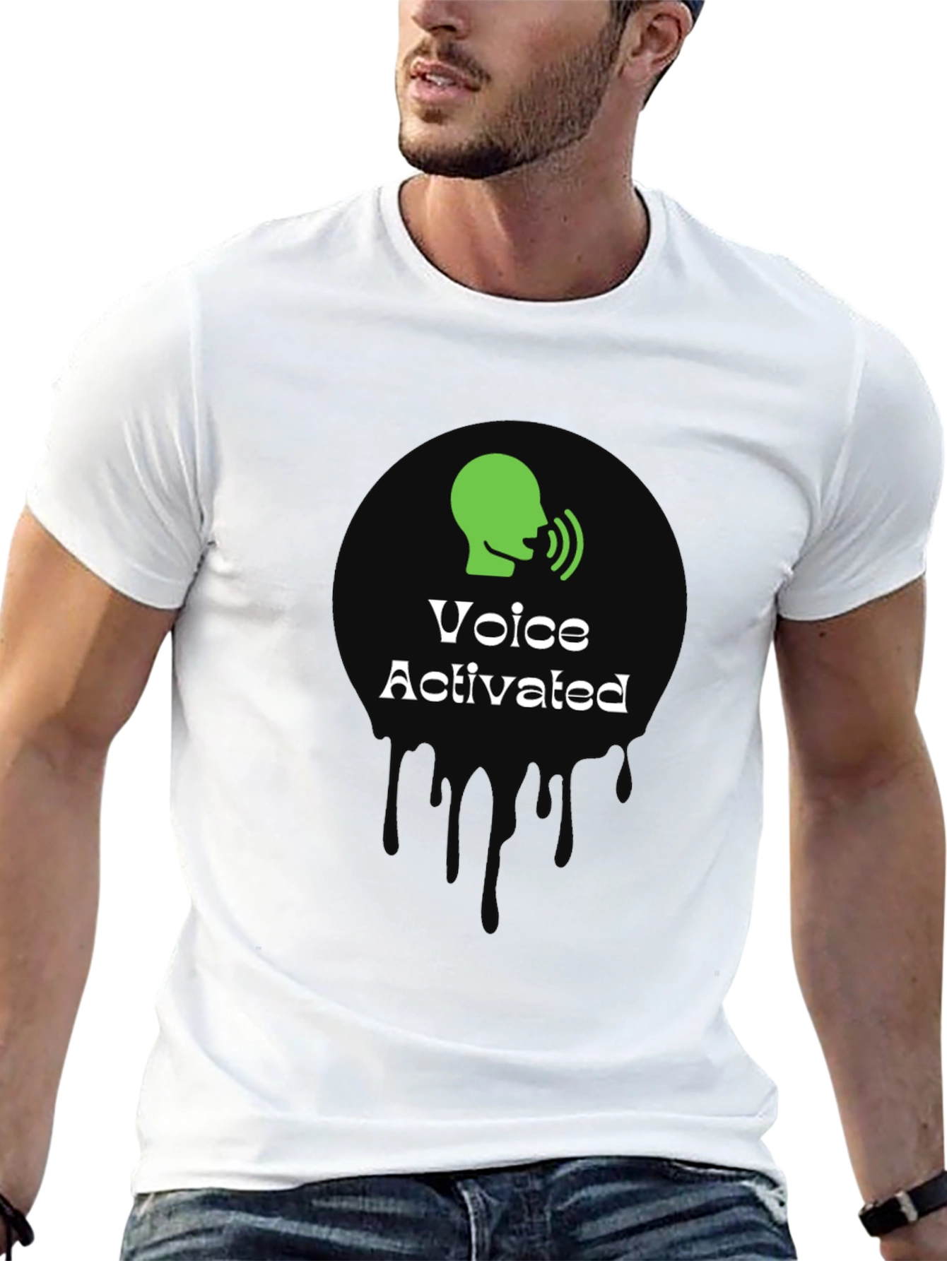 Voice Activated Graphic T-Shirt - Black Crew Neck