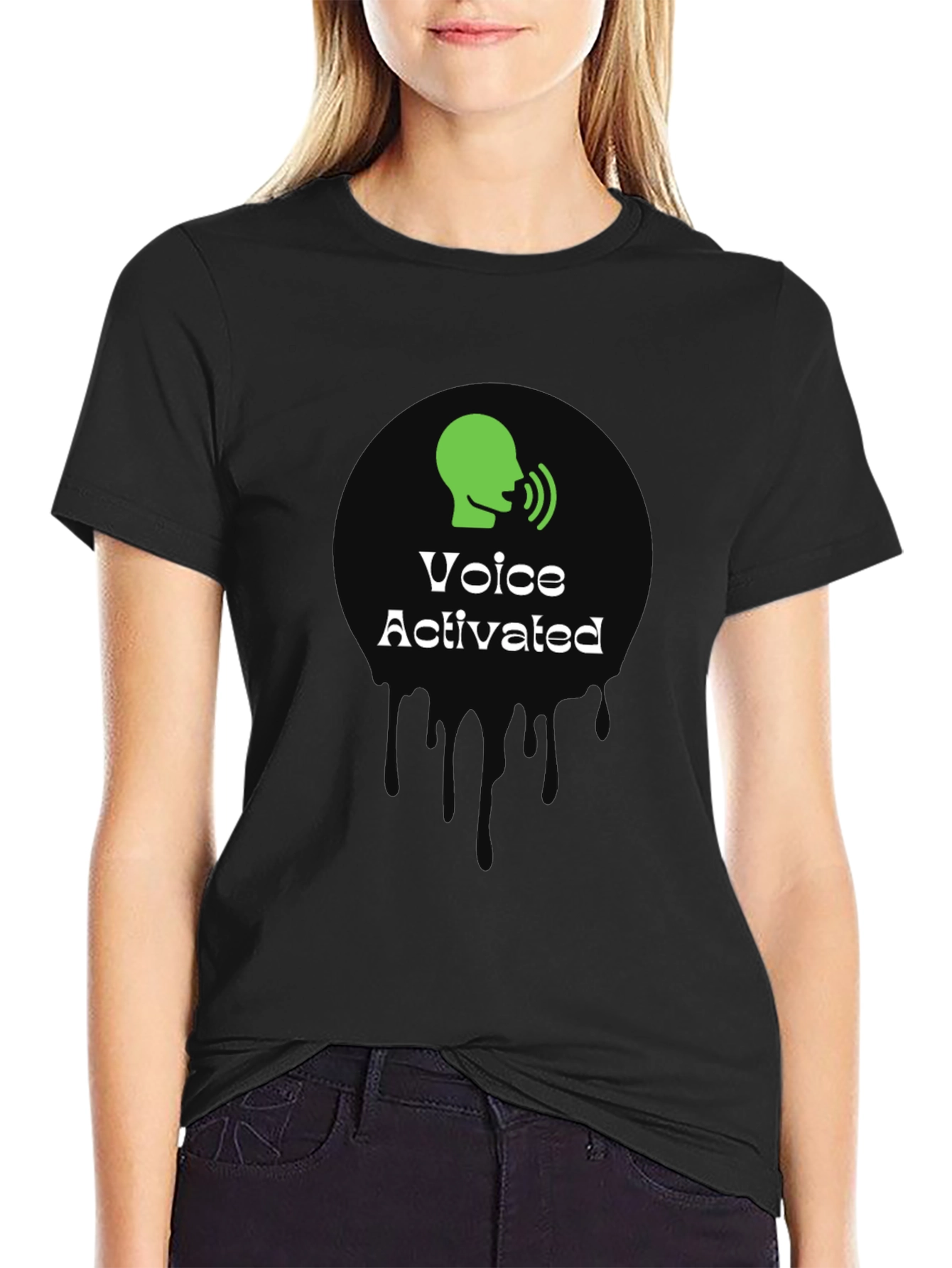 Voice Activated Graphic T-Shirt - Black Crew Neck